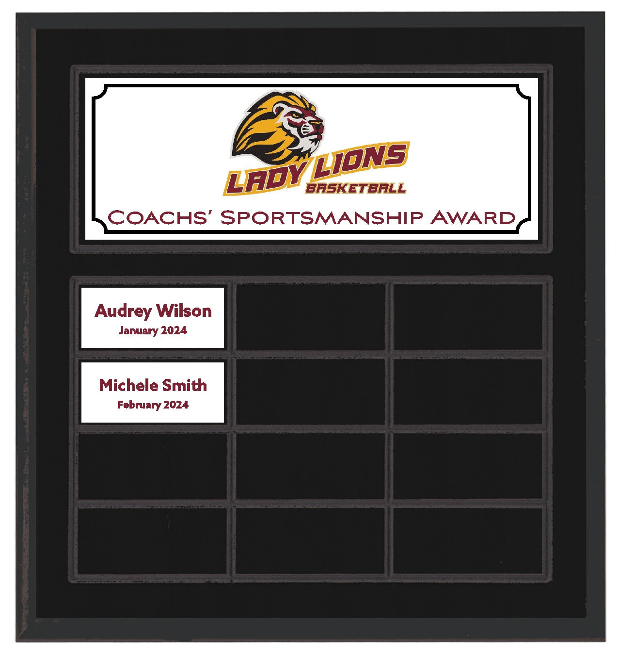 Routed Full-Color Perpetual Plaque, Black with 12 White Full-Color Plates