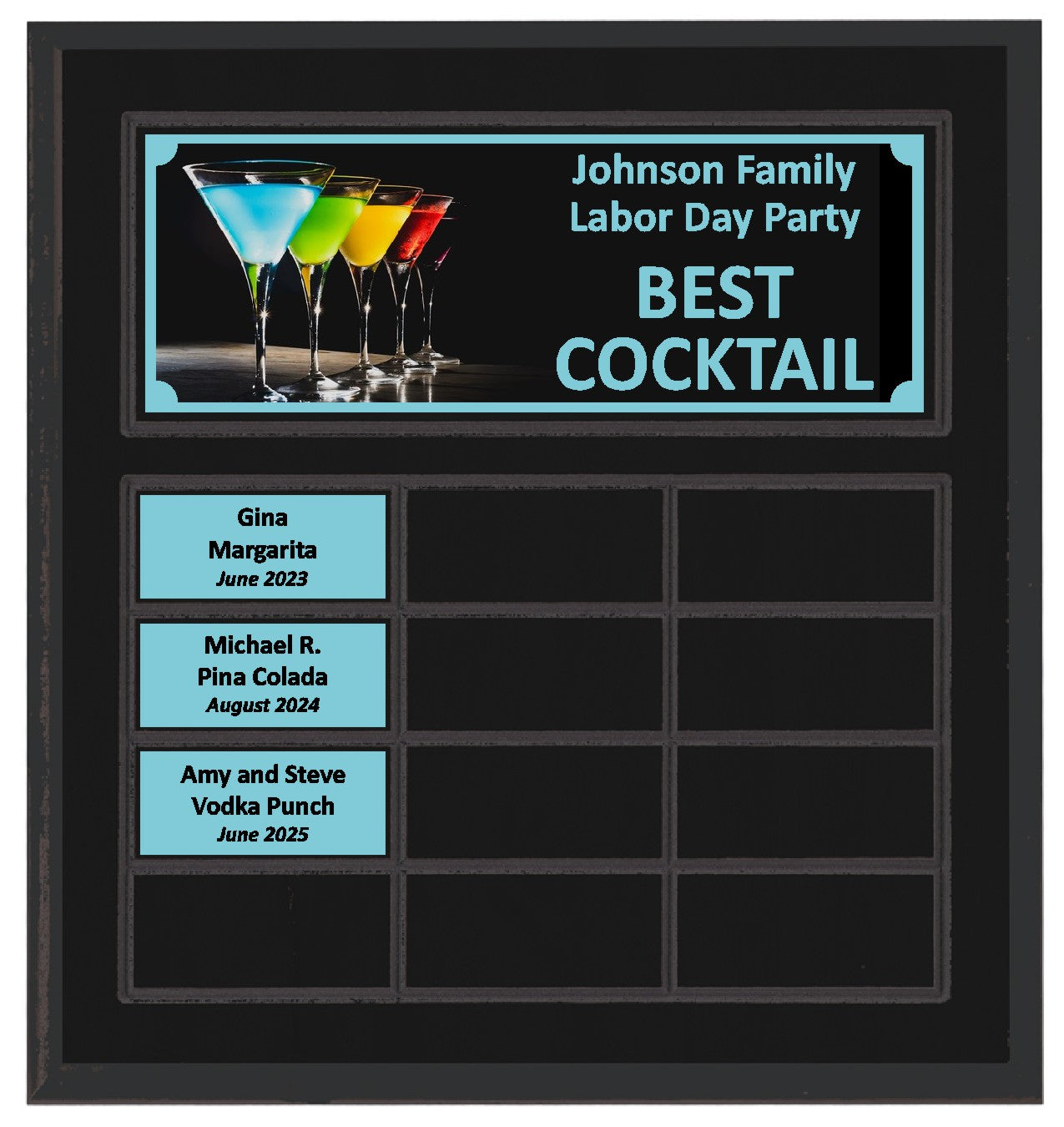 Routed Full-Color Perpetual Plaque, Black with 12 White Full-Color Plates