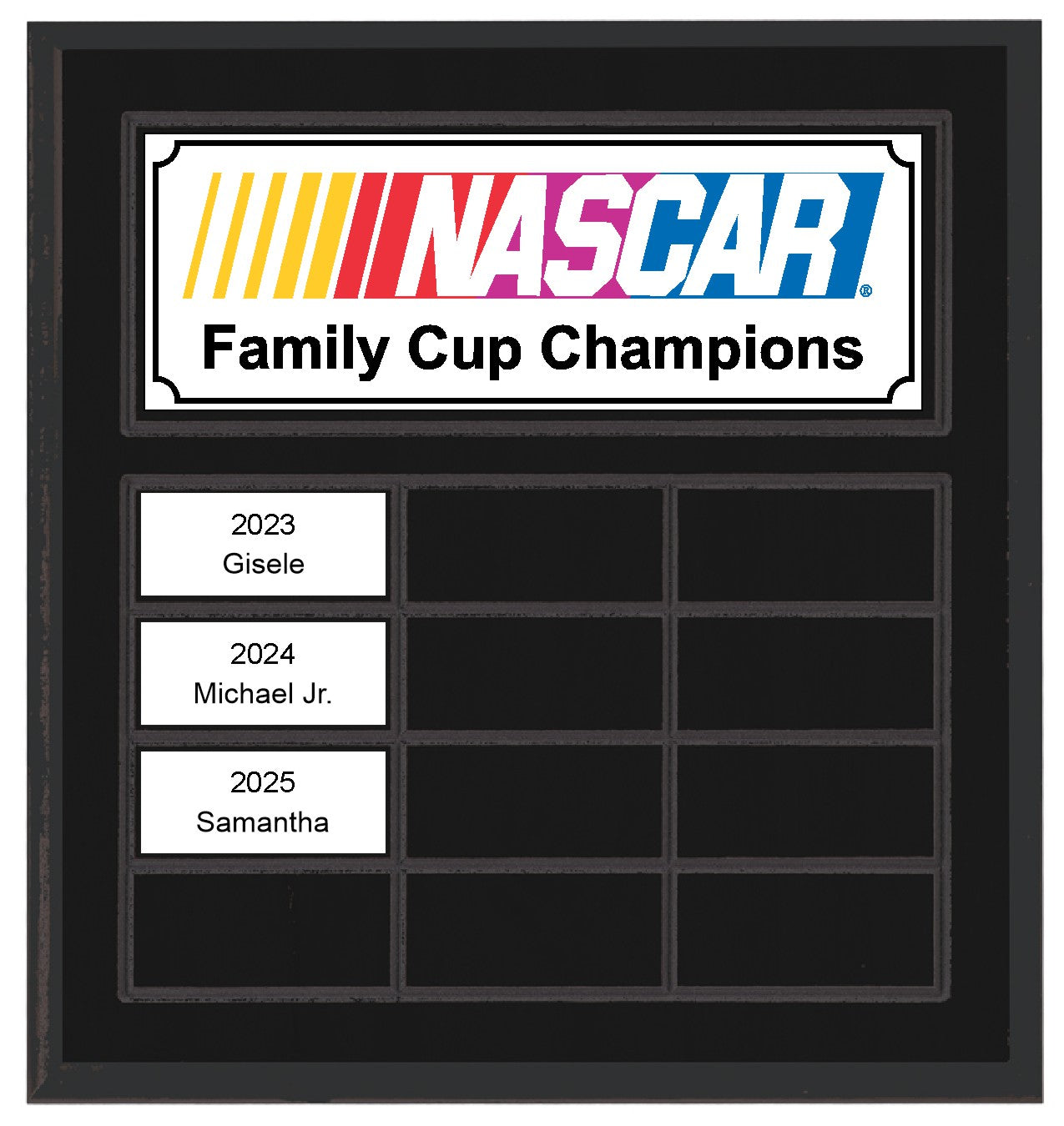 Routed Full-Color Perpetual Plaque, Black with 12 White Full-Color Plates