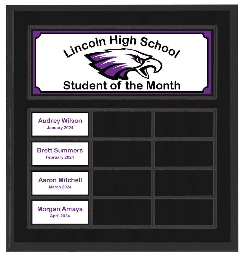 Routed Full-Color Perpetual Plaque, Black with 12 White Full-Color Plates