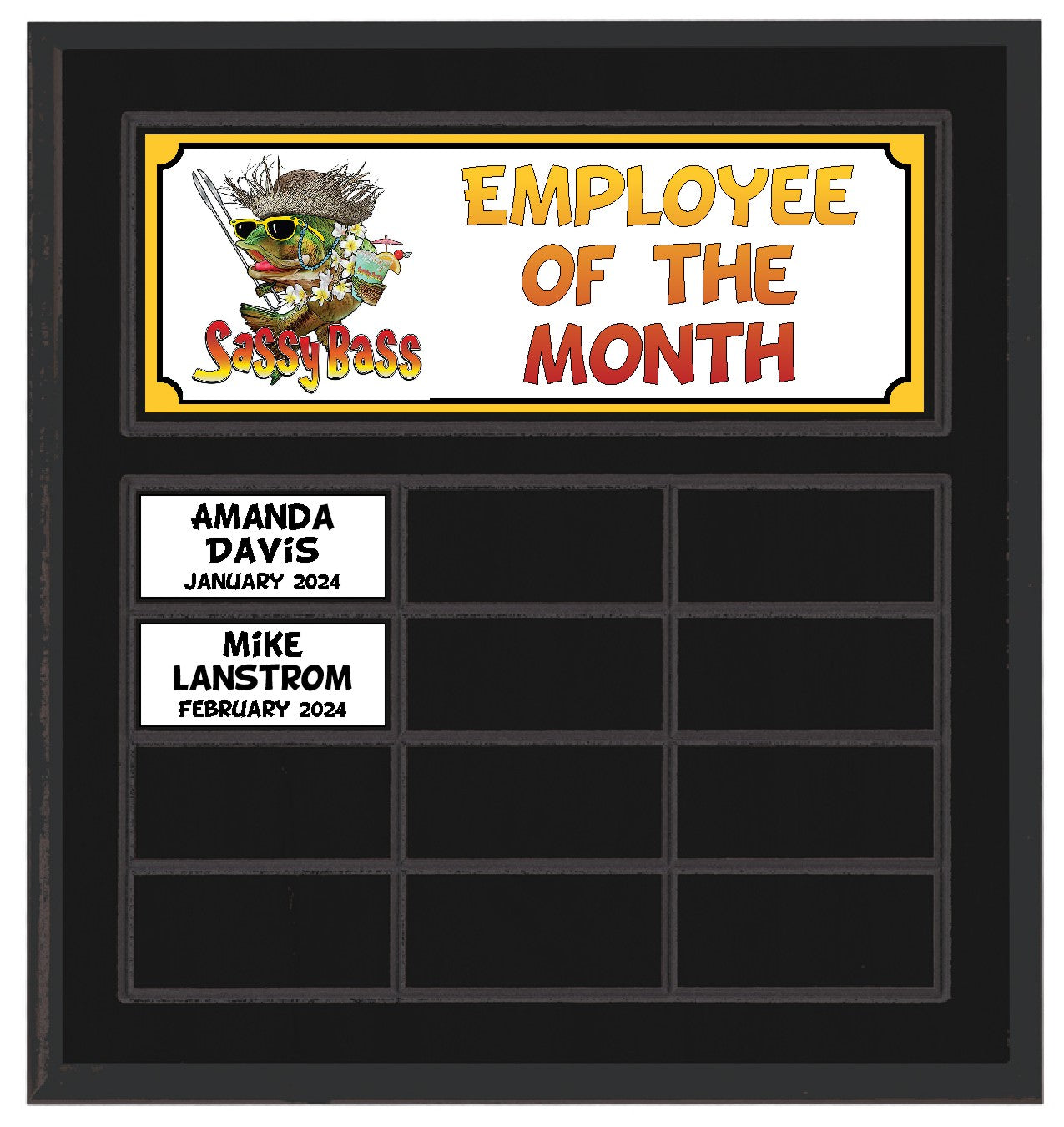 Routed Full-Color Perpetual Plaque, Black with 12 White Full-Color Plates