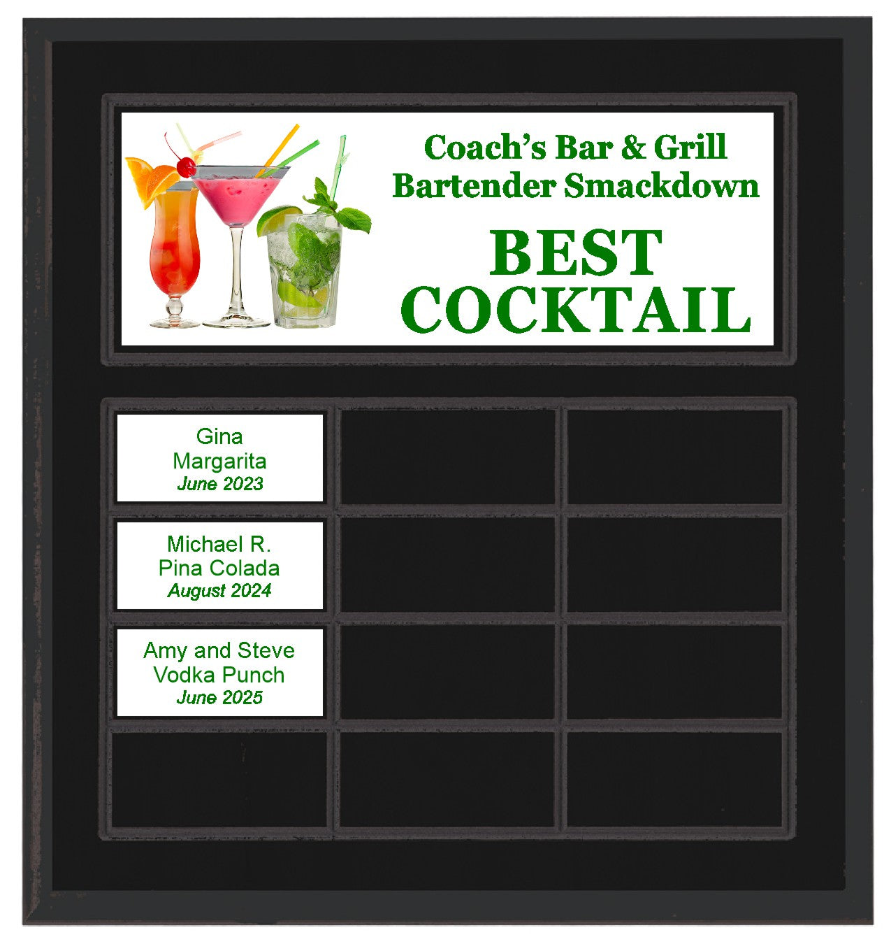 Routed Full-Color Perpetual Plaque, Black with 12 White Full-Color Plates