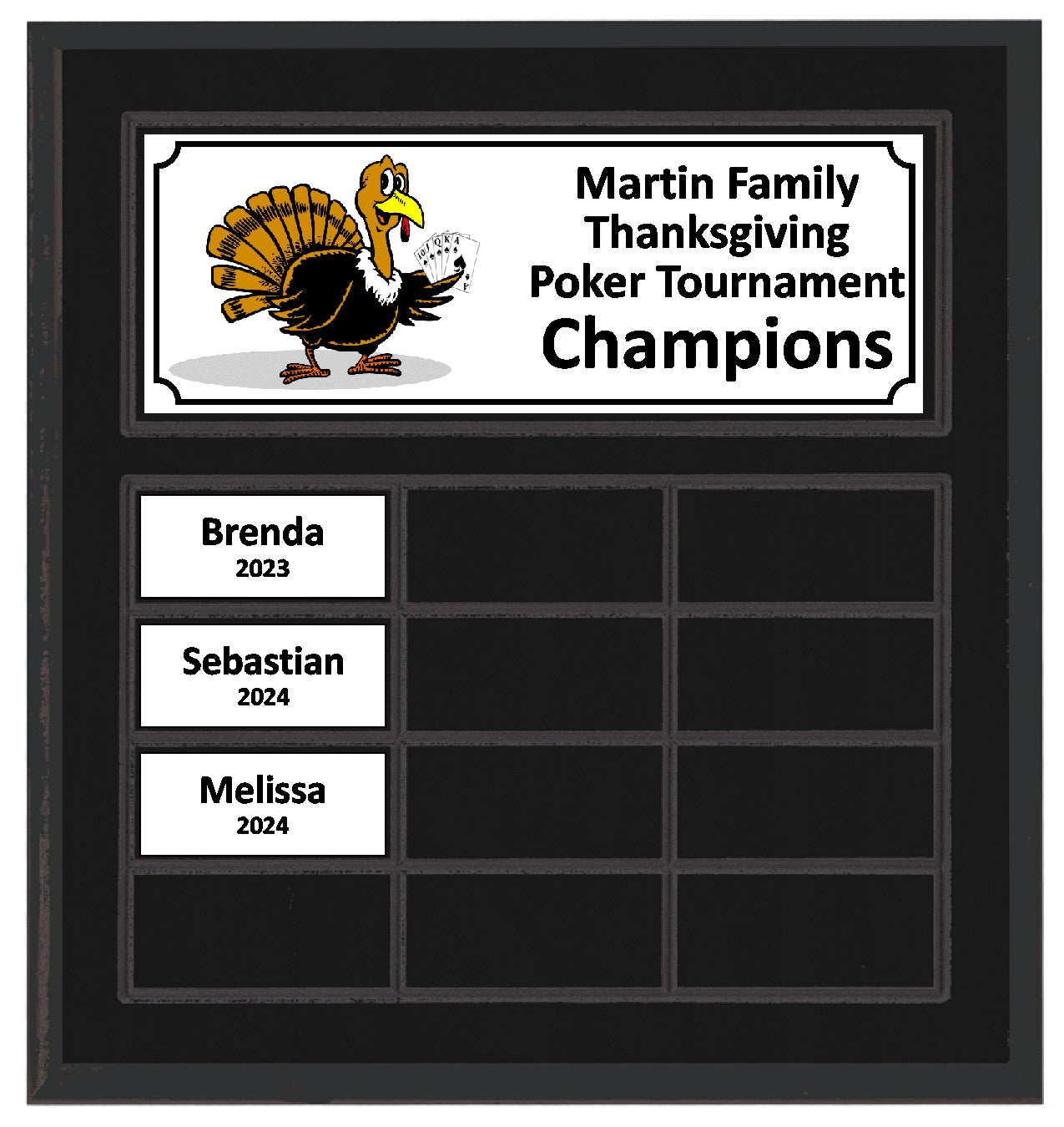 Routed Full-Color Perpetual Plaque, Black with 12 White Full-Color Plates