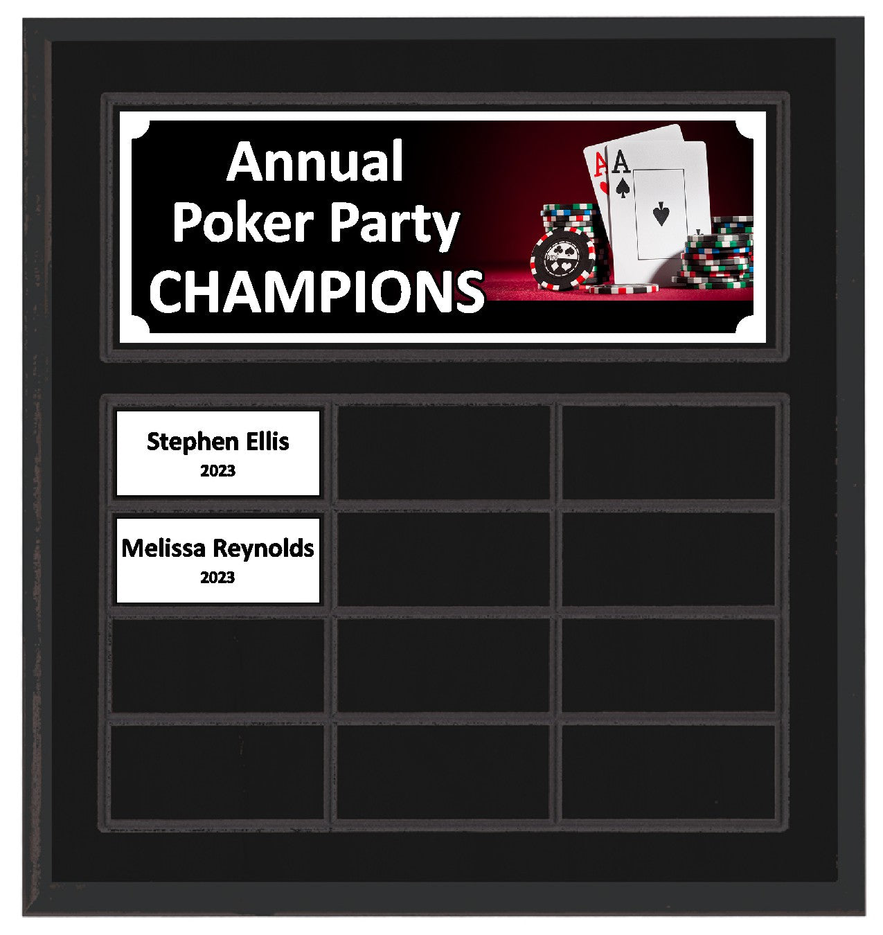 Routed Full-Color Perpetual Plaque, Black with 12 White Full-Color Plates