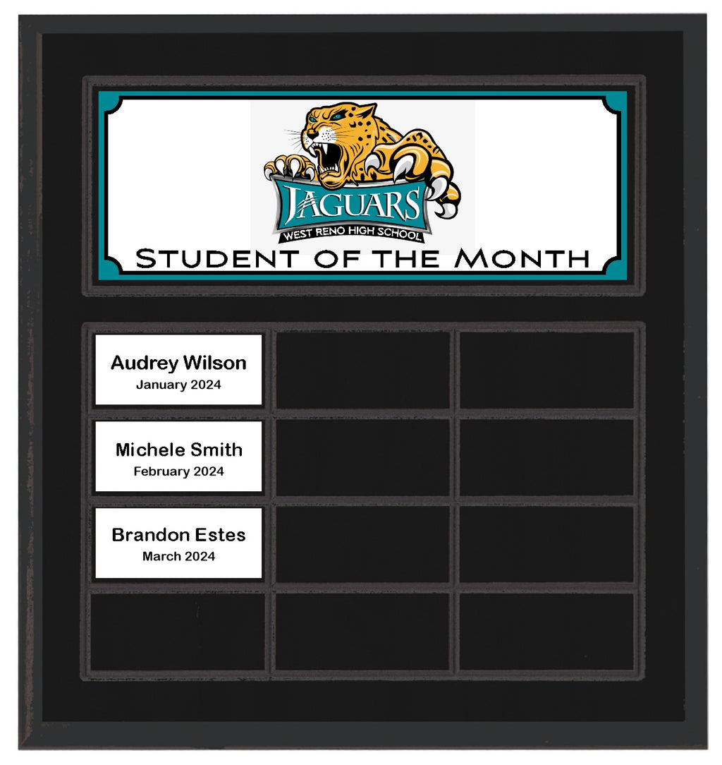 Routed Full-Color Perpetual Plaque, Black with 12 White Full-Color Plates