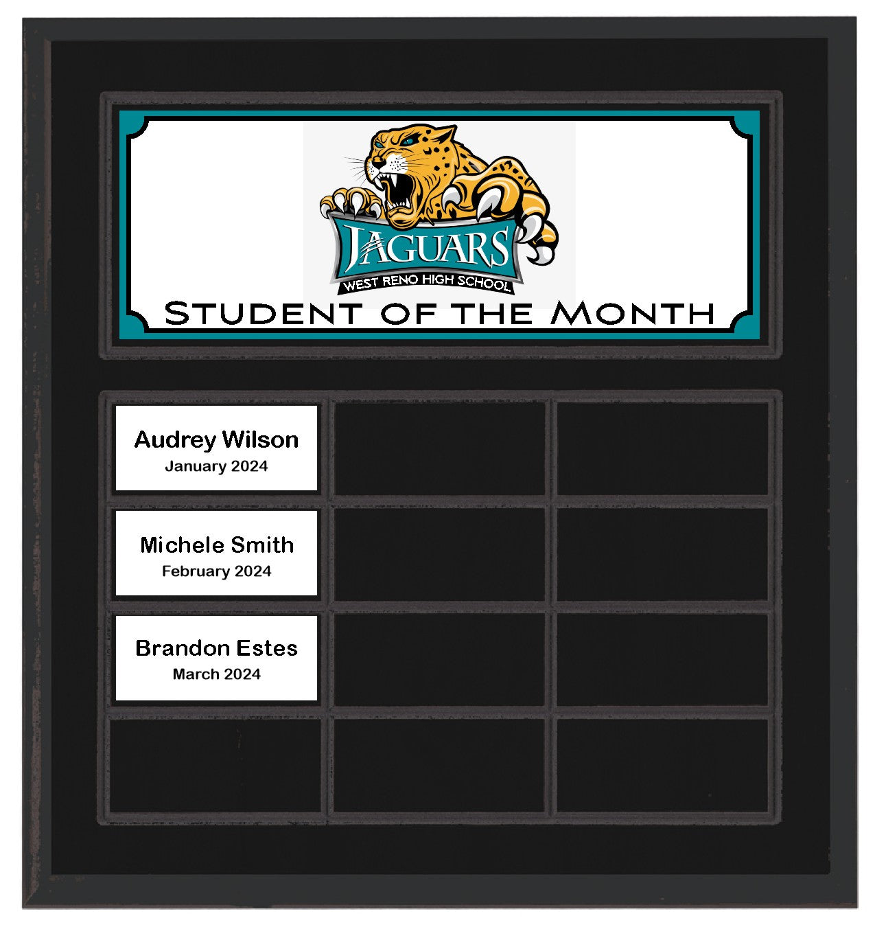 Routed Full-Color Perpetual Plaque, Black with 12 White Full-Color Plates