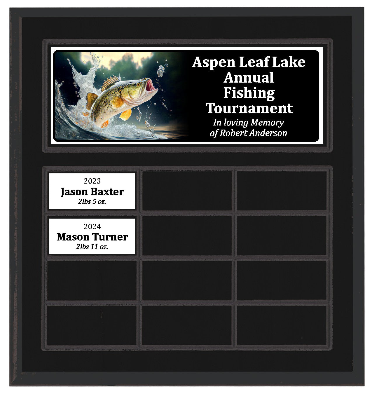 Routed Full-Color Perpetual Plaque, Black with 12 White Full-Color Plates