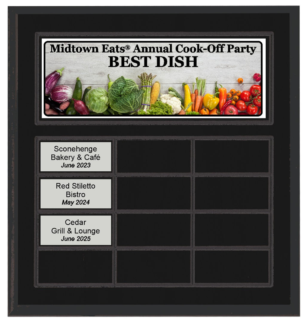 Routed Full-Color Perpetual Plaque, Black with 12 White Full-Color Plates