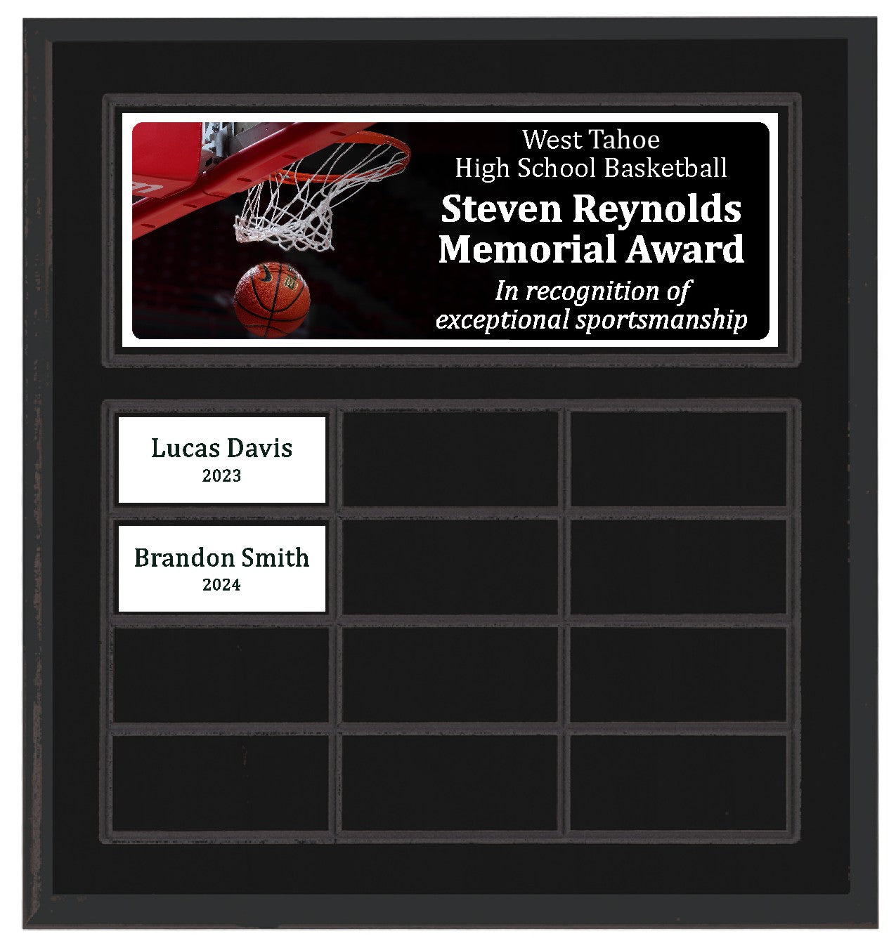 Routed Full-Color Perpetual Plaque, Black with 12 White Full-Color Plates