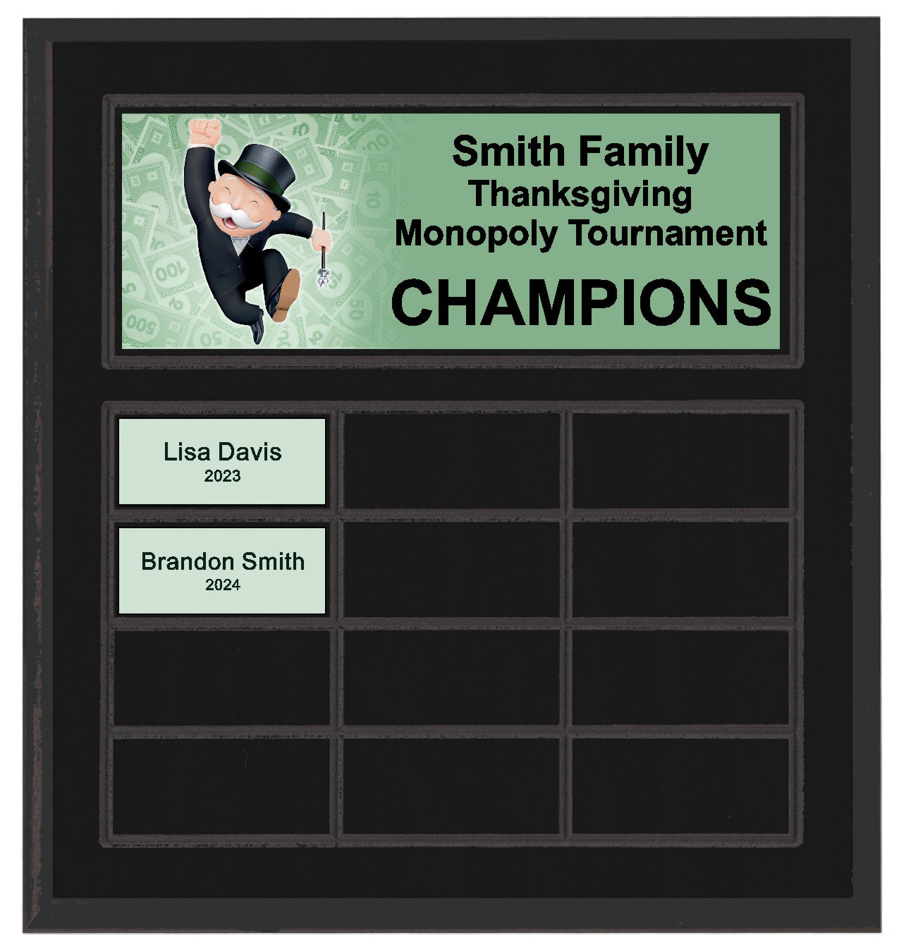 Routed Full-Color Perpetual Plaque, Black with 12 White Full-Color Plates