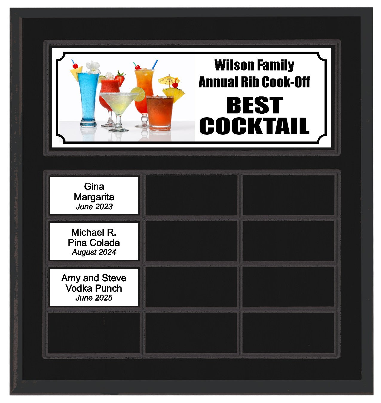 Routed Full-Color Perpetual Plaque, Black with 12 White Full-Color Plates