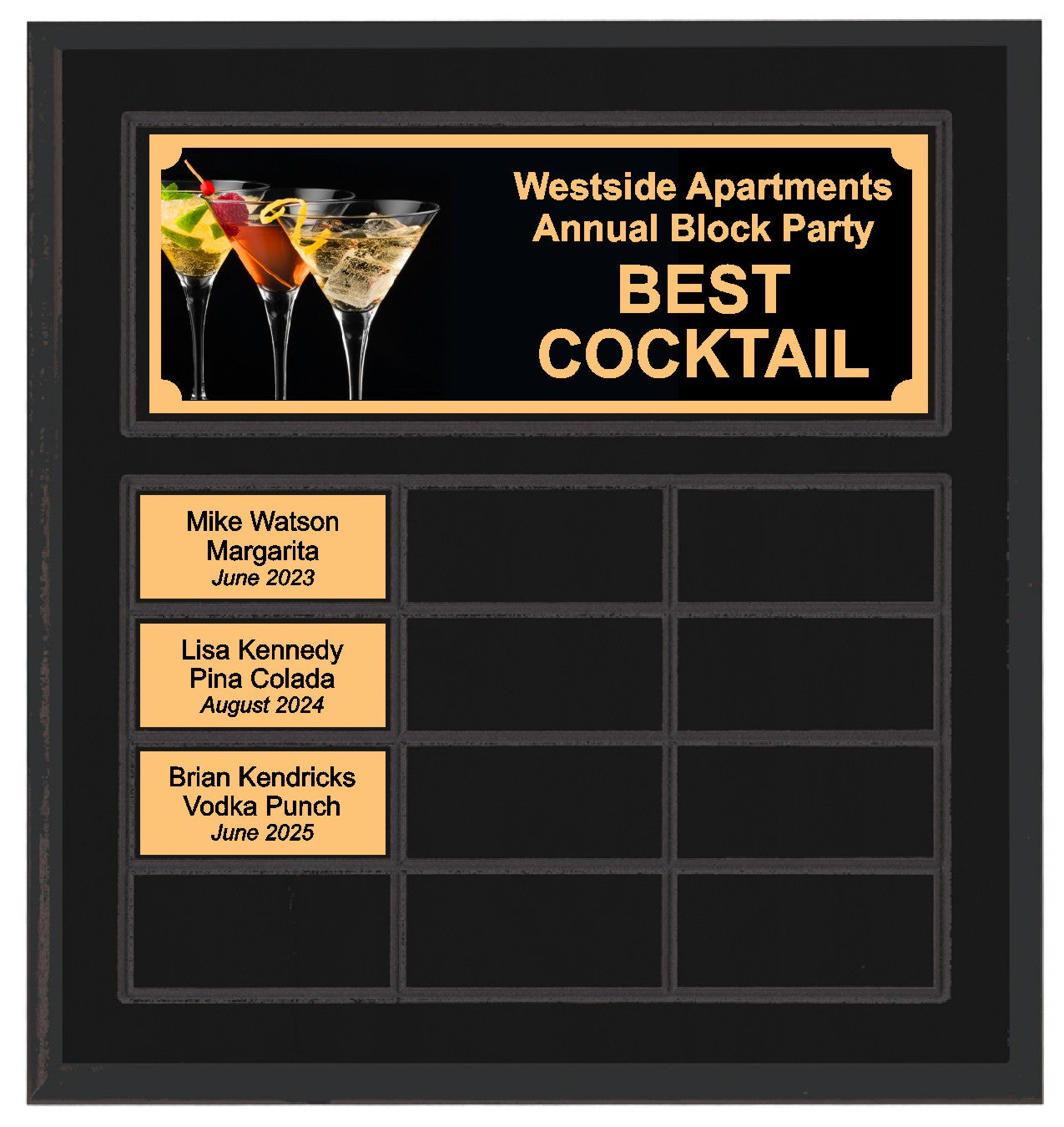 Routed Full-Color Perpetual Plaque, Black with 12 White Full-Color Plates