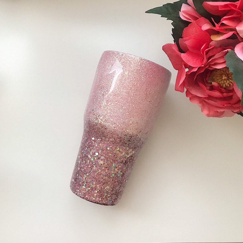 Blush and Rose Gold Glitter Tumbler