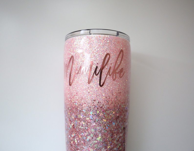 Blush and Rose Gold Glitter Tumbler