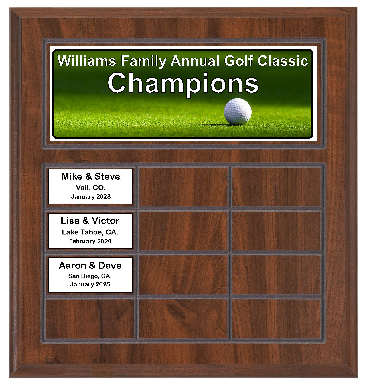 Routed Full-Color Perpetual Plaque, Brown with 12 White Full-Color Plates