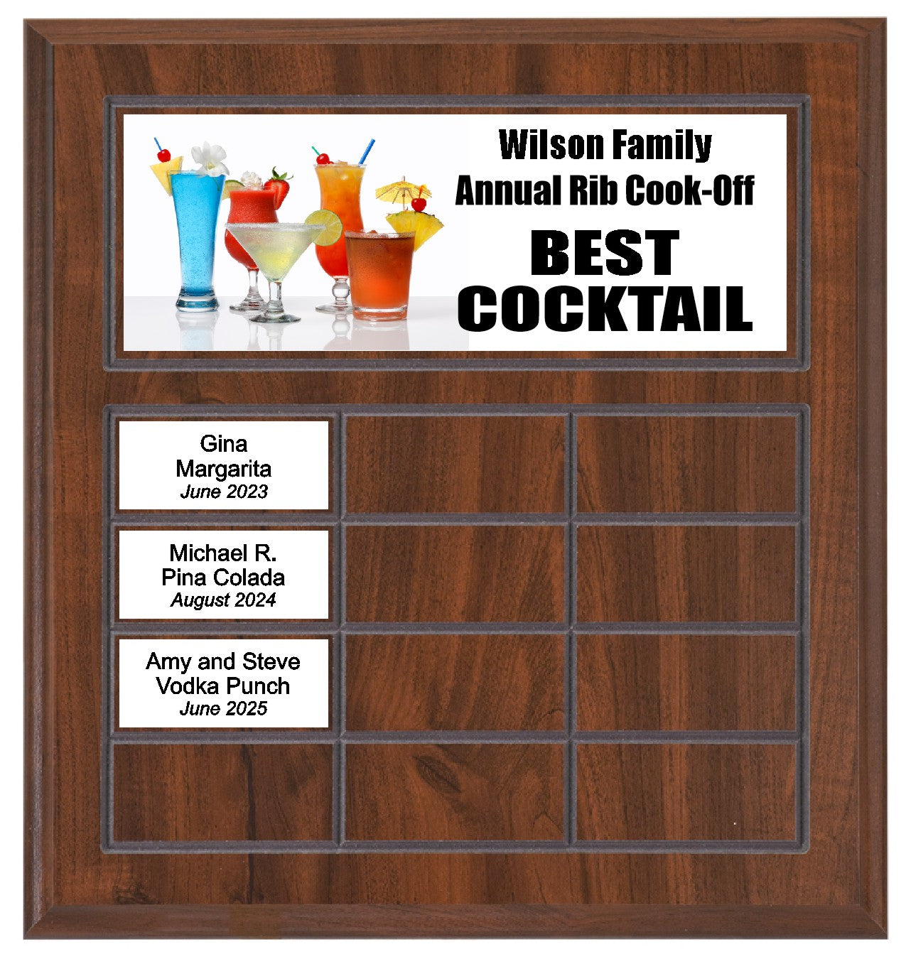 Routed Full-Color Perpetual Plaque, Brown with 12 White Full-Color Plates