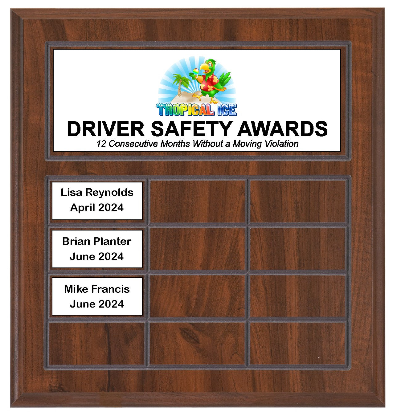 Routed Full-Color Perpetual Plaque, Brown with 12 White Full-Color Plates