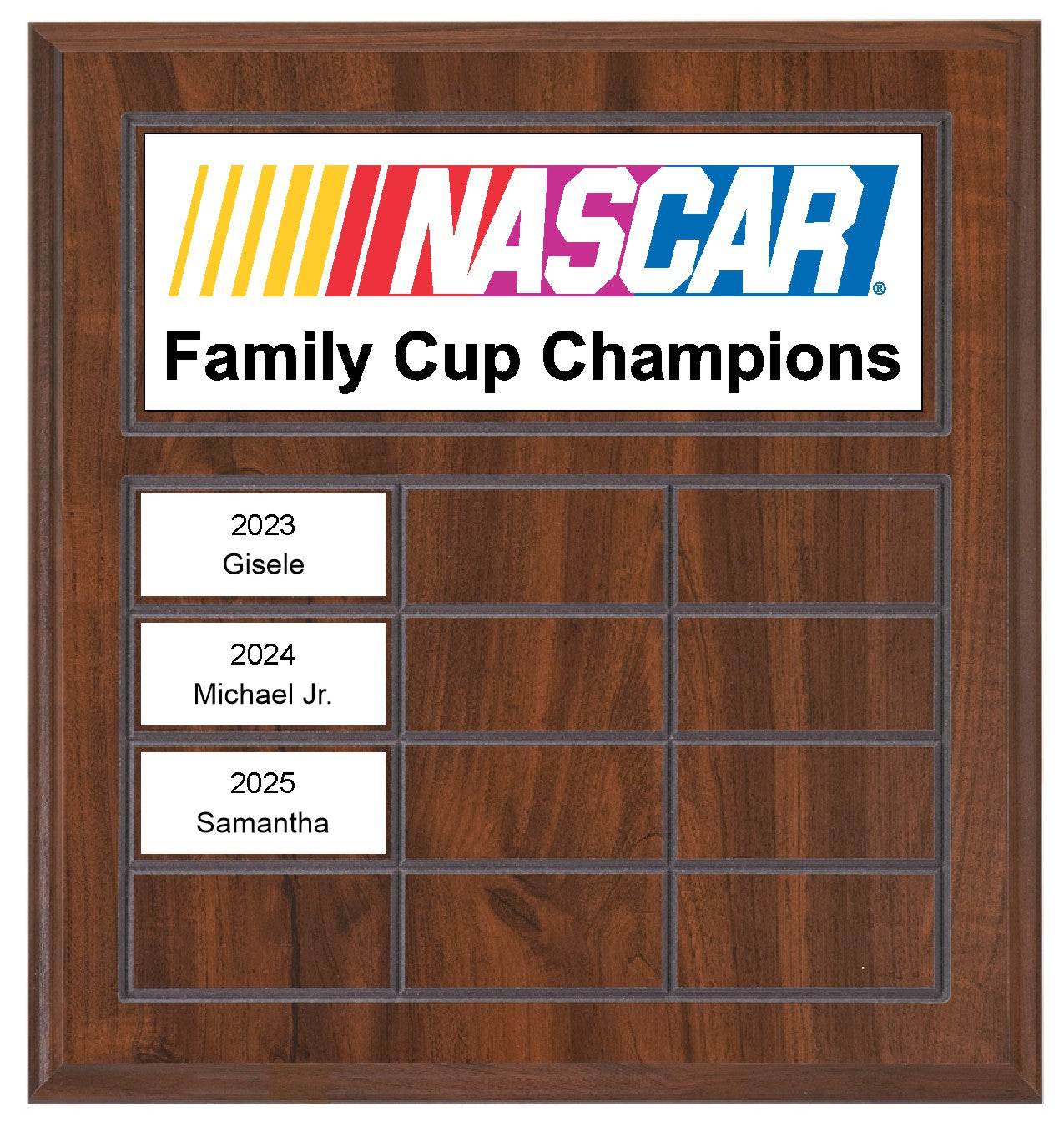 Routed Full-Color Perpetual Plaque, Brown with 12 White Full-Color Plates