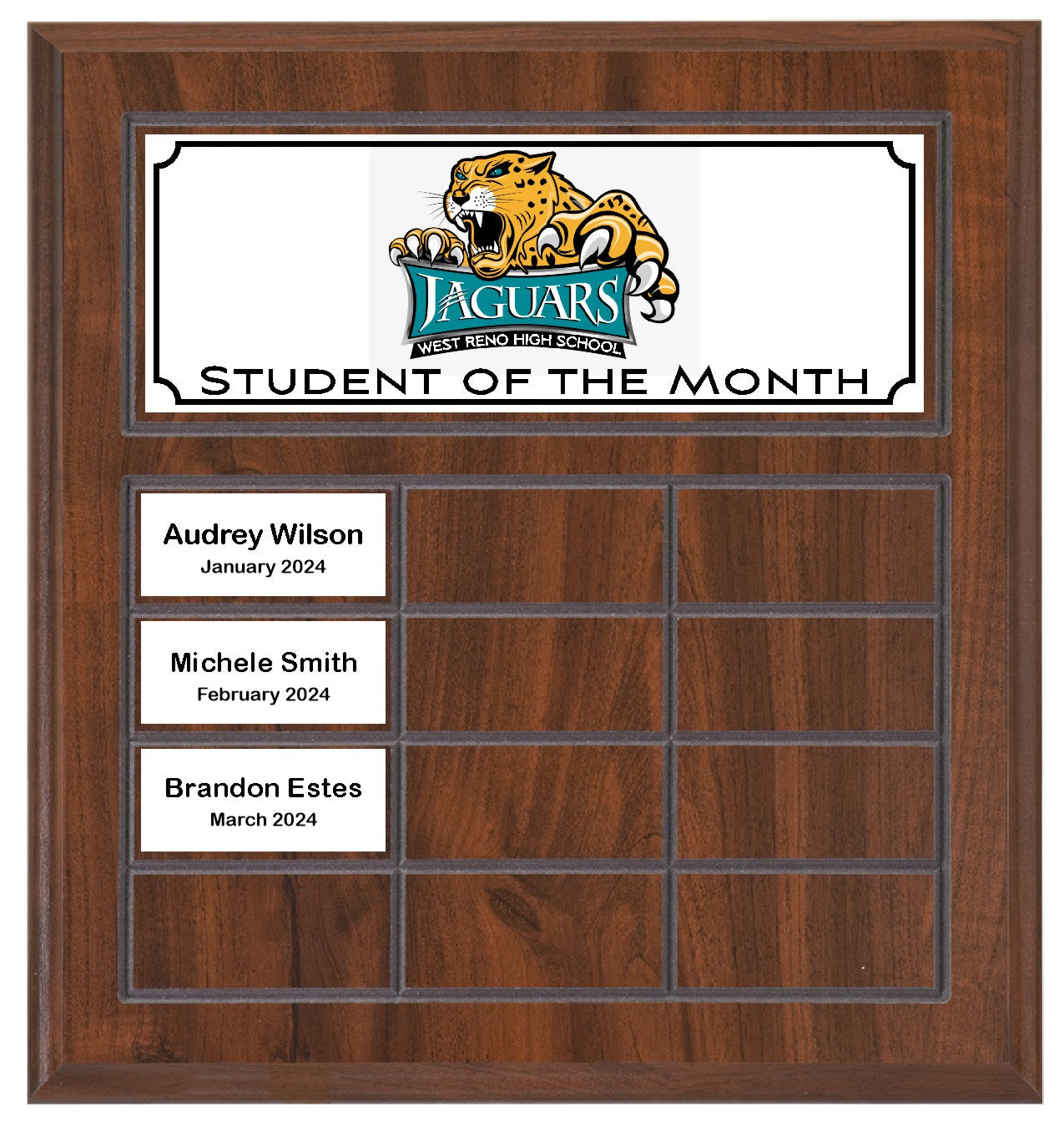 Routed Full-Color Perpetual Plaque, Brown with 12 White Full-Color Plates