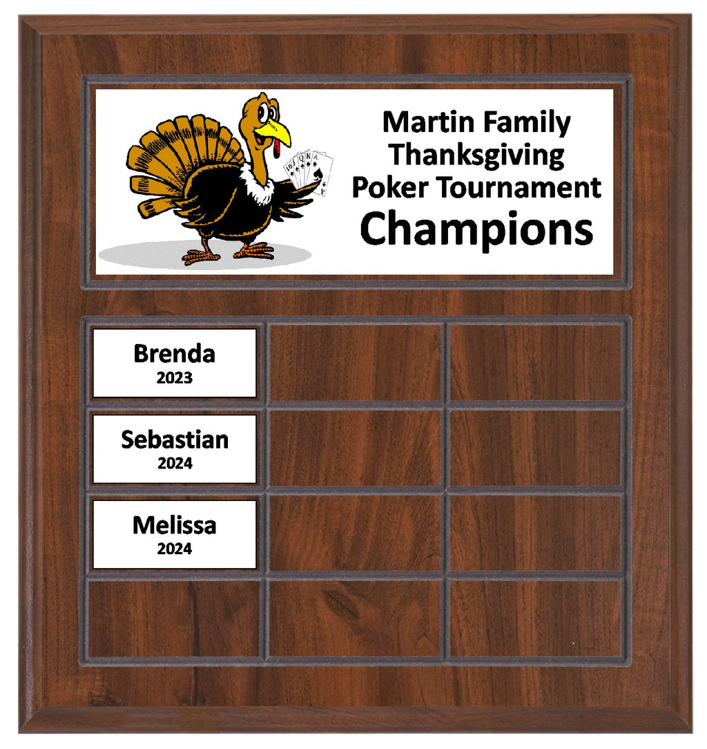 Routed Full-Color Perpetual Plaque, Brown with 12 White Full-Color Plates