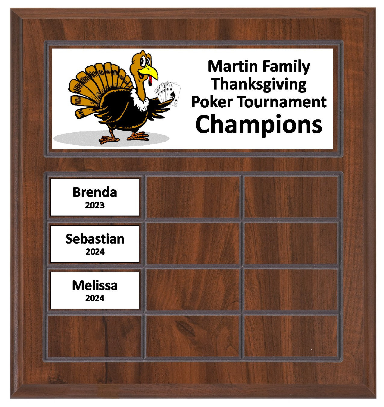 Routed Full-Color Perpetual Plaque, Brown with 12 White Full-Color Plates