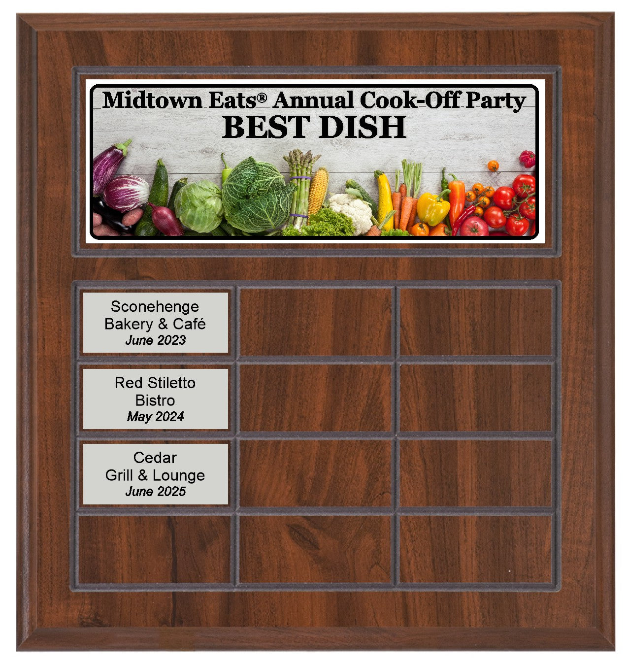 Routed Full-Color Perpetual Plaque, Brown with 12 White Full-Color Plates