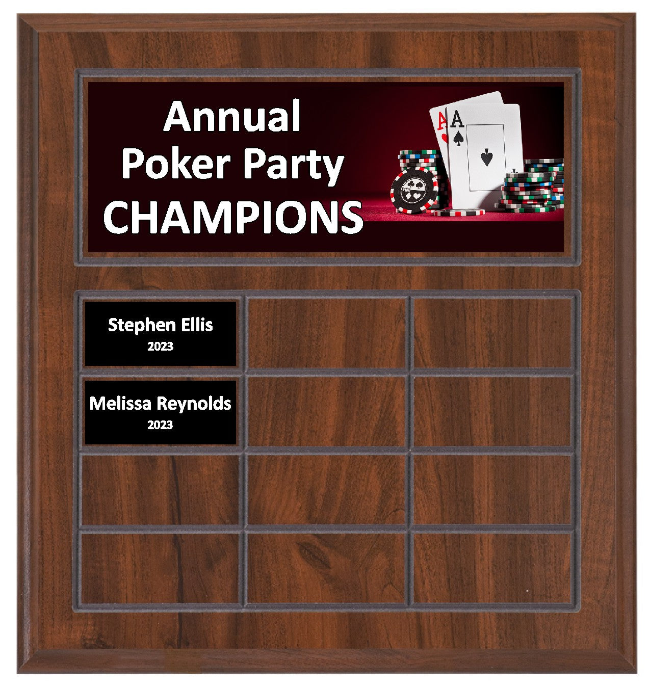 Routed Full-Color Perpetual Plaque, Brown with 12 White Full-Color Plates