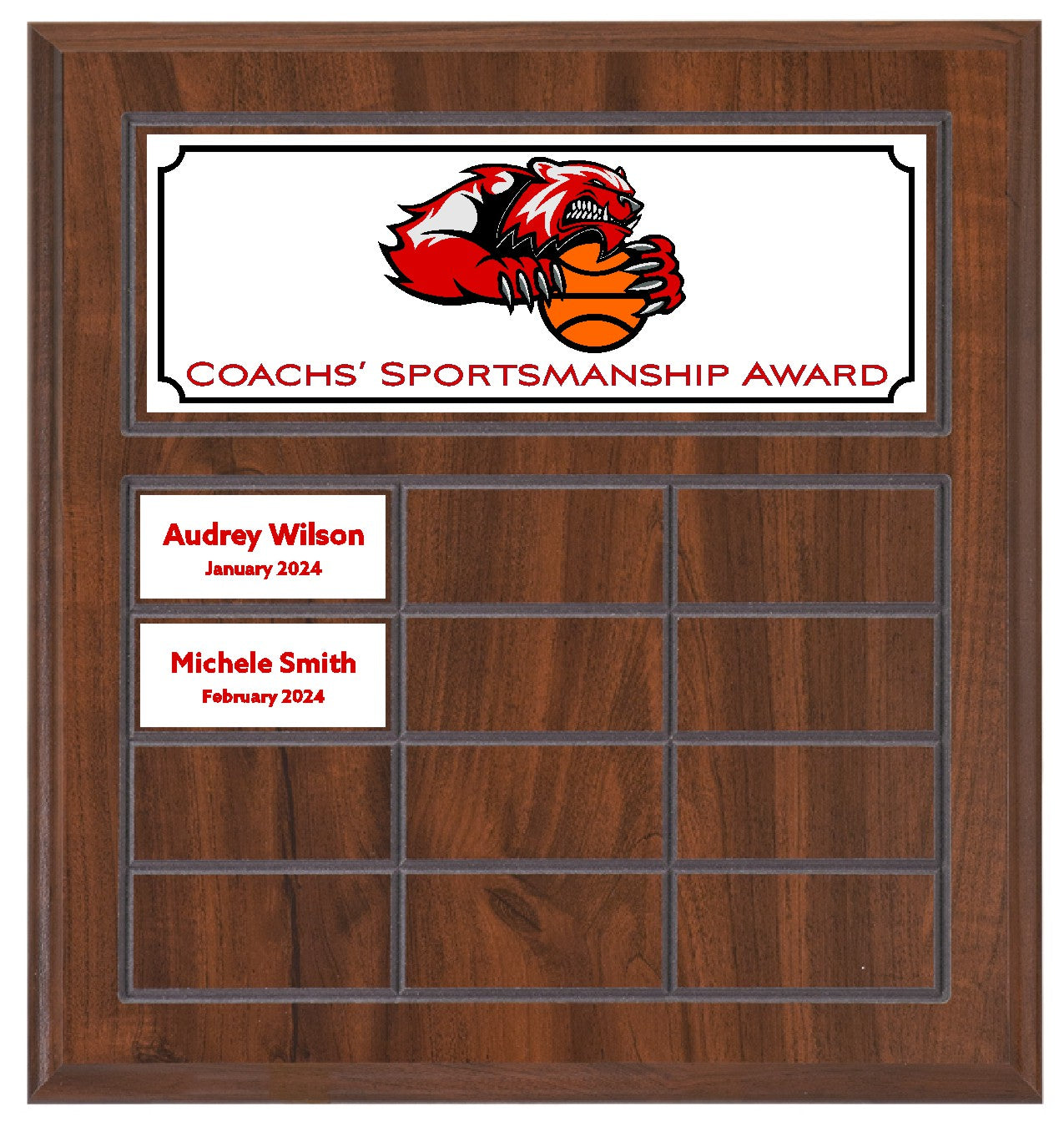 Routed Full-Color Perpetual Plaque, Brown with 12 White Full-Color Plates