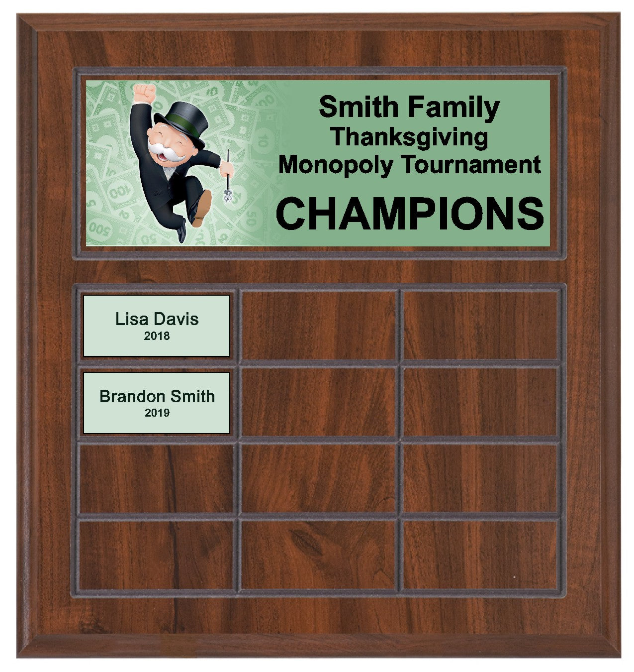 Routed Full-Color Perpetual Plaque, Brown with 12 White Full-Color Plates