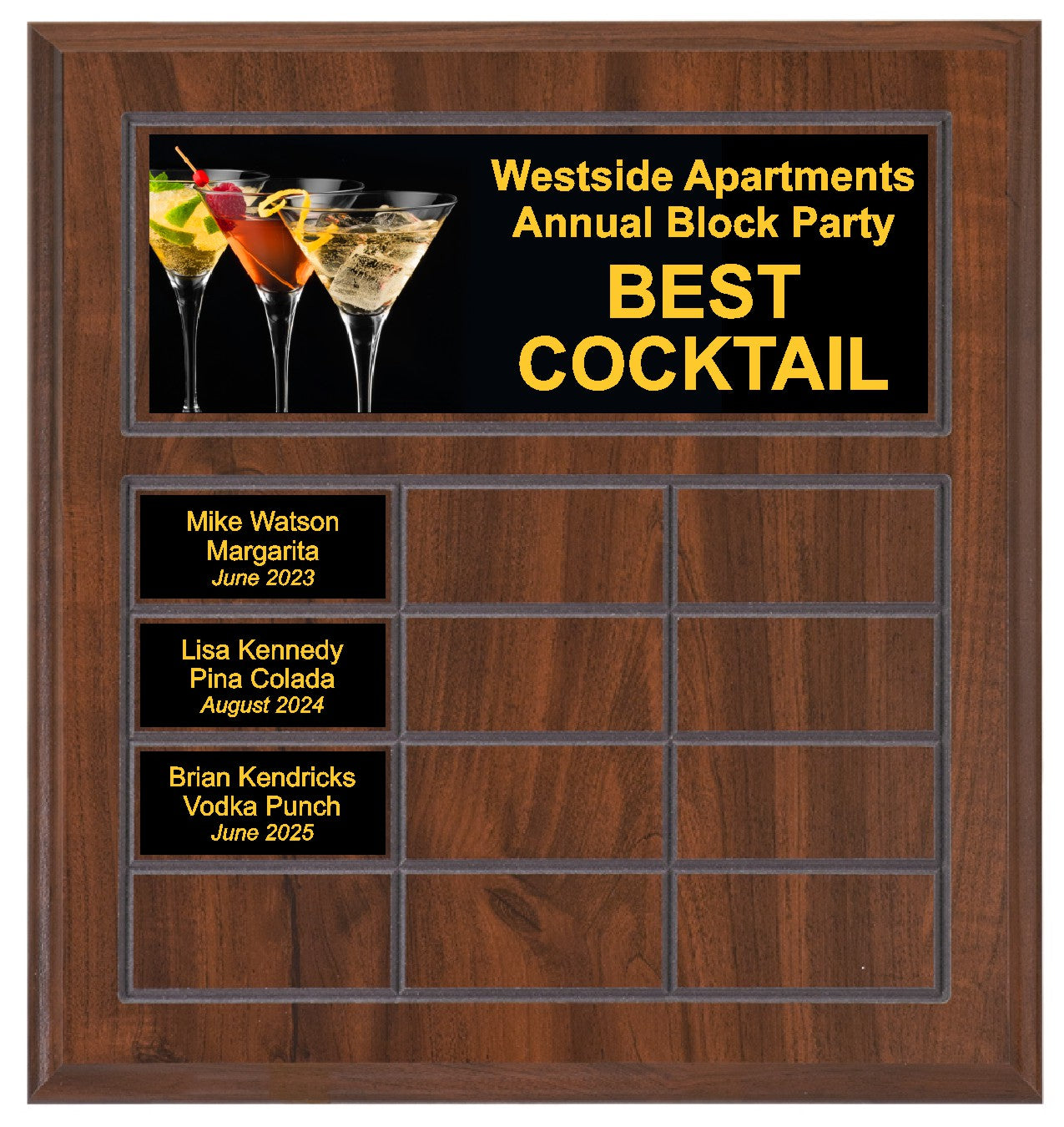 Routed Full-Color Perpetual Plaque, Brown with 12 White Full-Color Plates