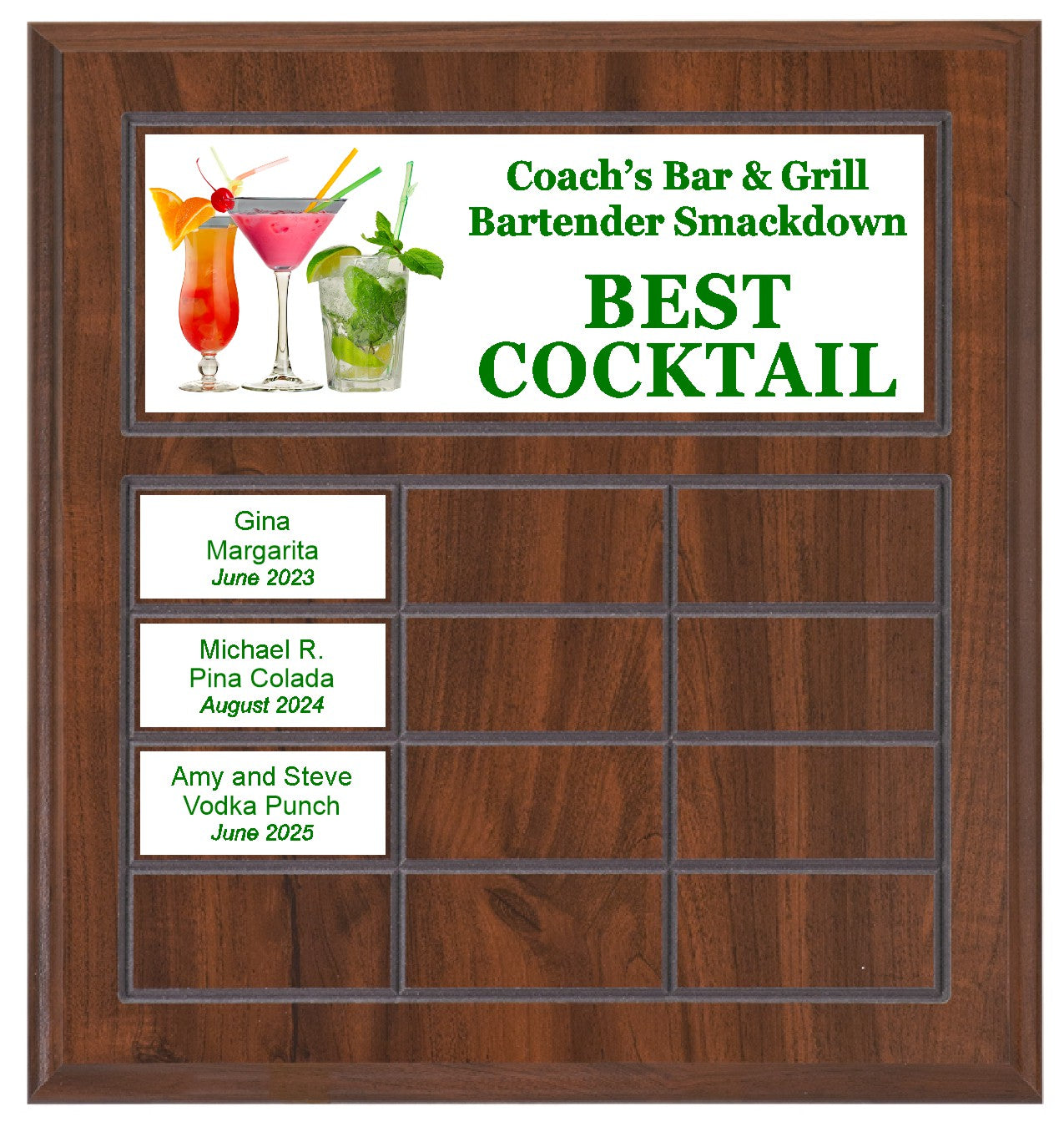Routed Full-Color Perpetual Plaque, Brown with 12 White Full-Color Plates