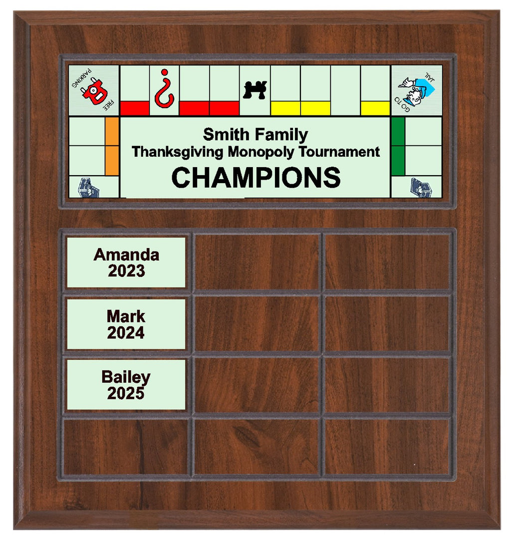 Routed Full-Color Perpetual Plaque, Brown with 12 White Full-Color Plates
