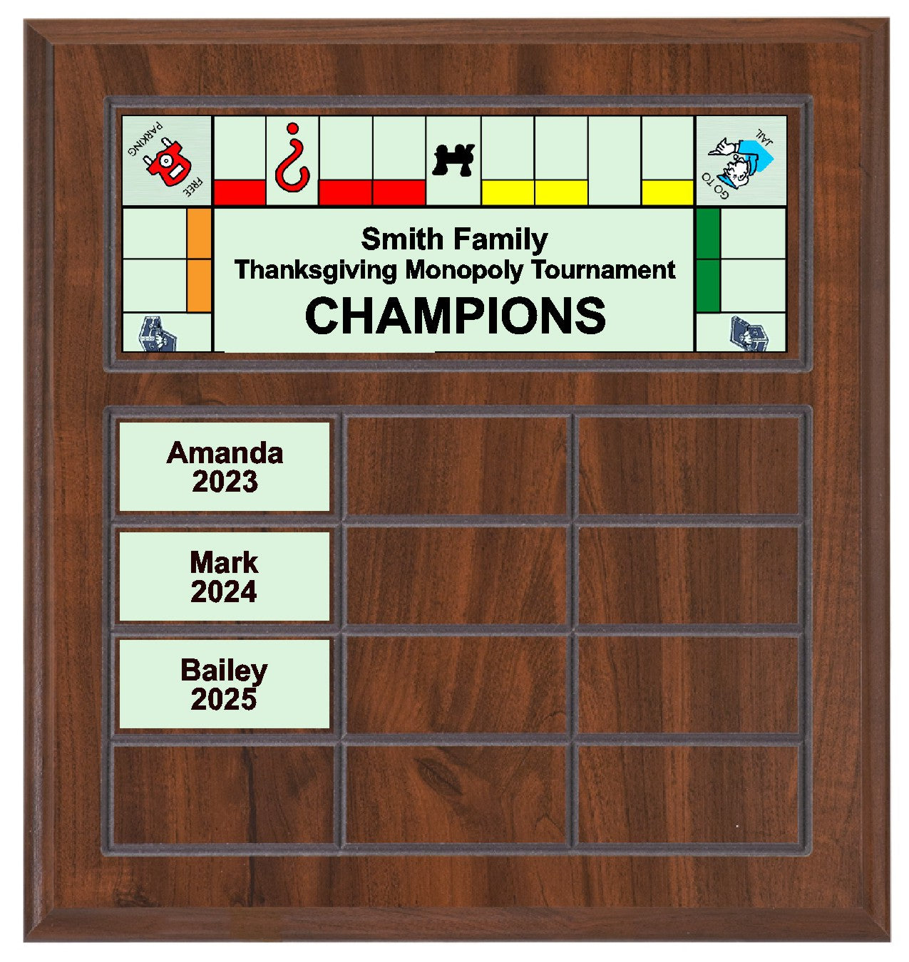 Routed Full-Color Perpetual Plaque, Brown with 12 White Full-Color Plates