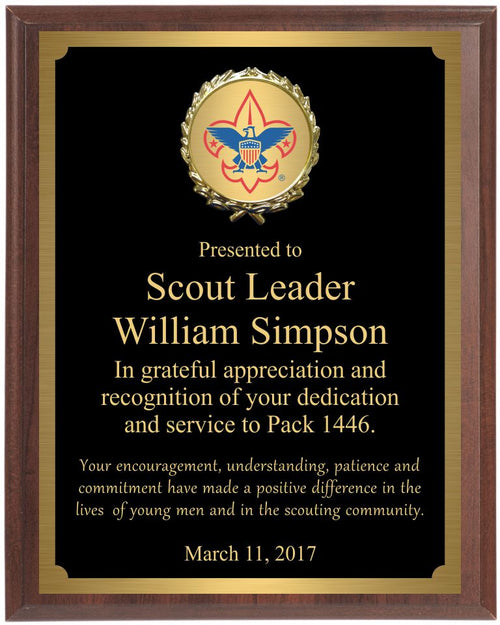 Boy Scout Wall Plaque with black brass plate BSP2