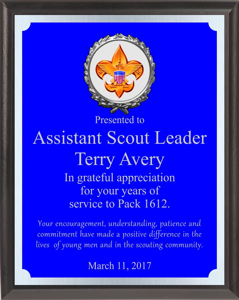 Engraved Blue And Silver Boy Scout Plaque BSP4