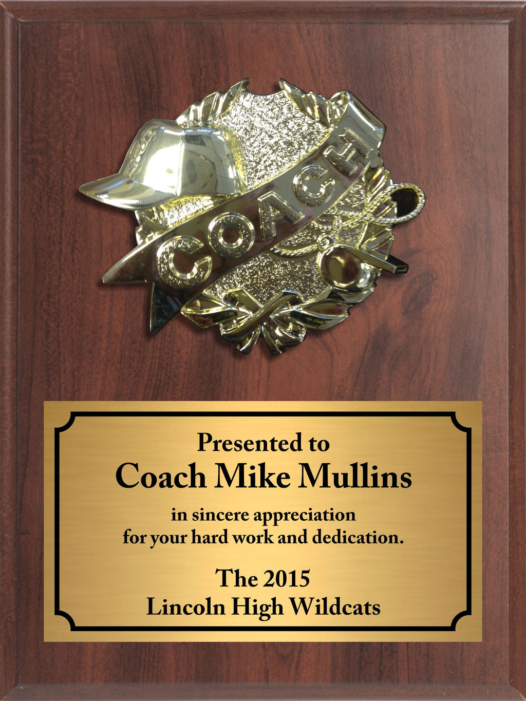 Economy Heat Transfer Coach Plaque with Sculpted Gold Plaque Mount