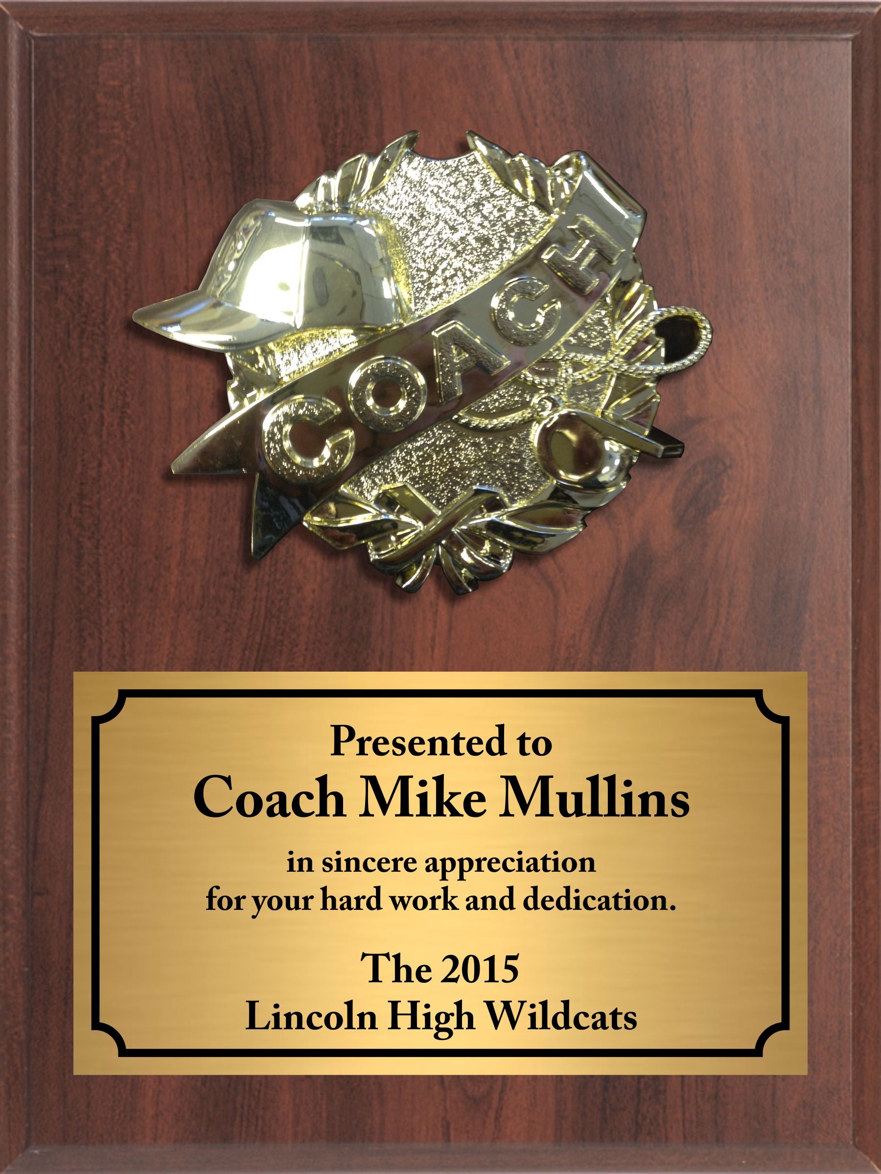 Economy Heat Transfer Coach Plaque with Sculpted Gold Plaque Mount