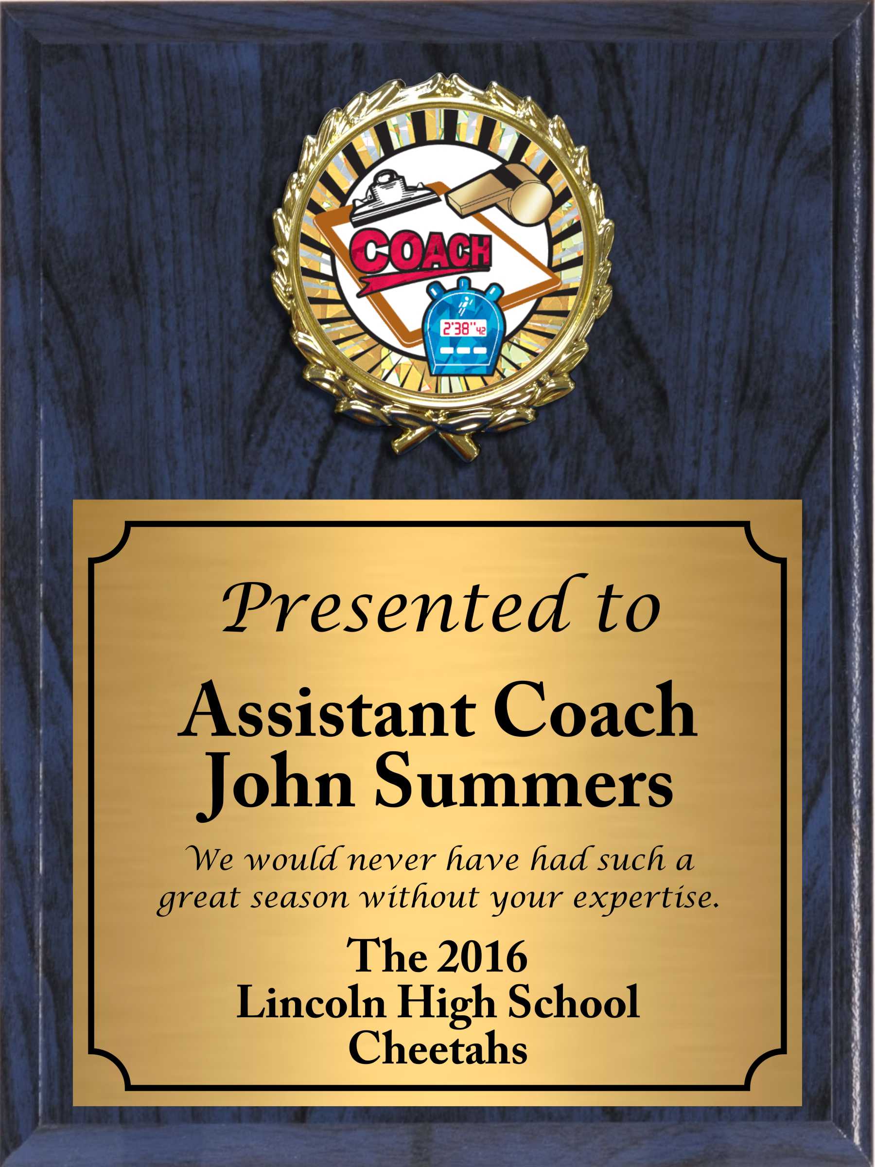 Economy Heat Transfer Coach Plaque with Sunburst Foil Coach Medallion