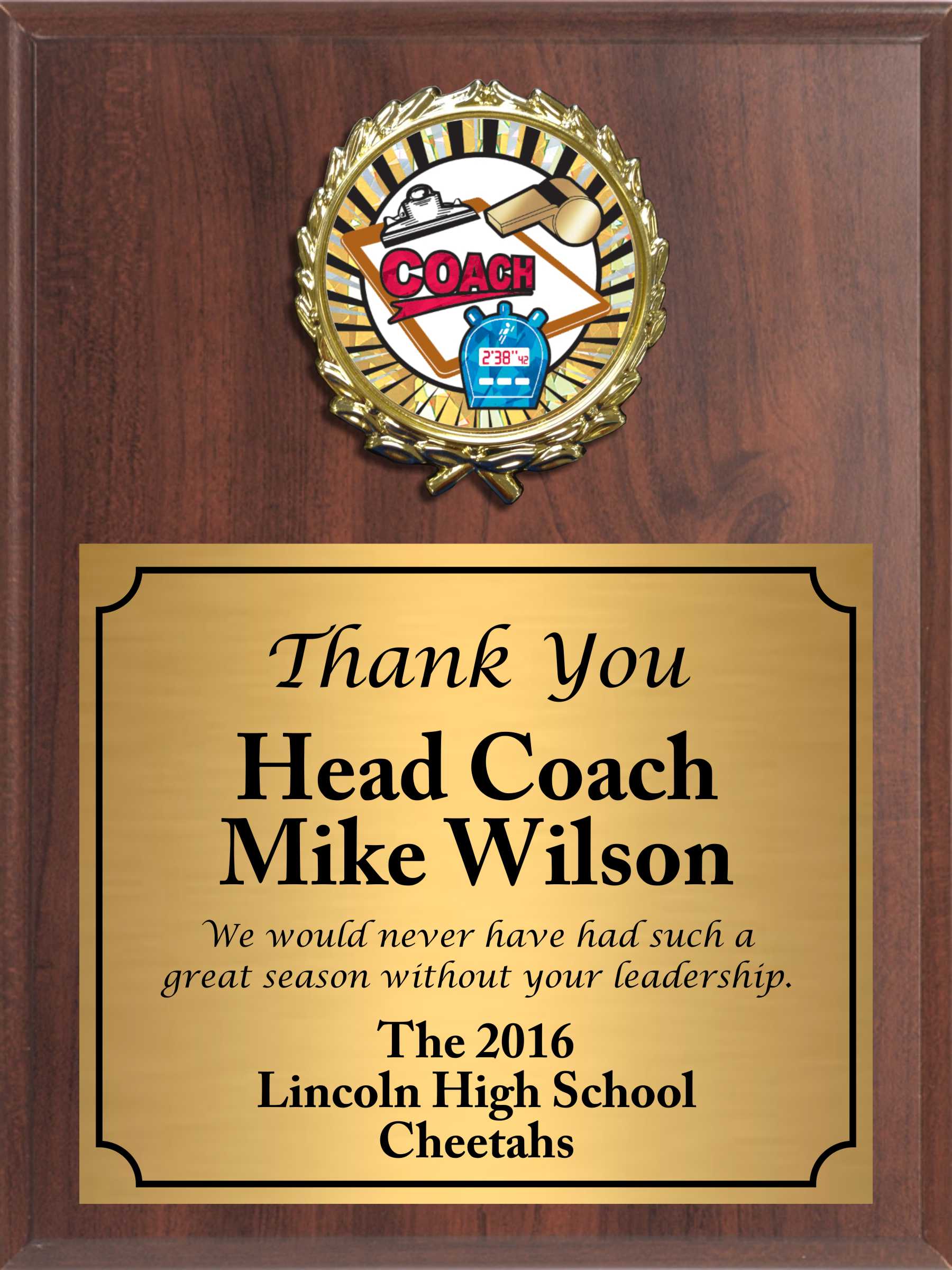 Economy Heat Transfer Coach Plaque with Sunburst Foil Coach Medallion