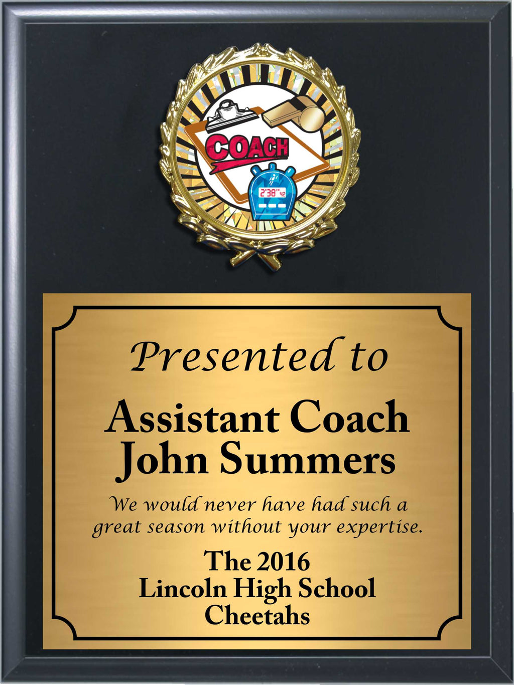 Economy Heat Transfer Coach Plaque with Sunburst Foil Coach Medallion