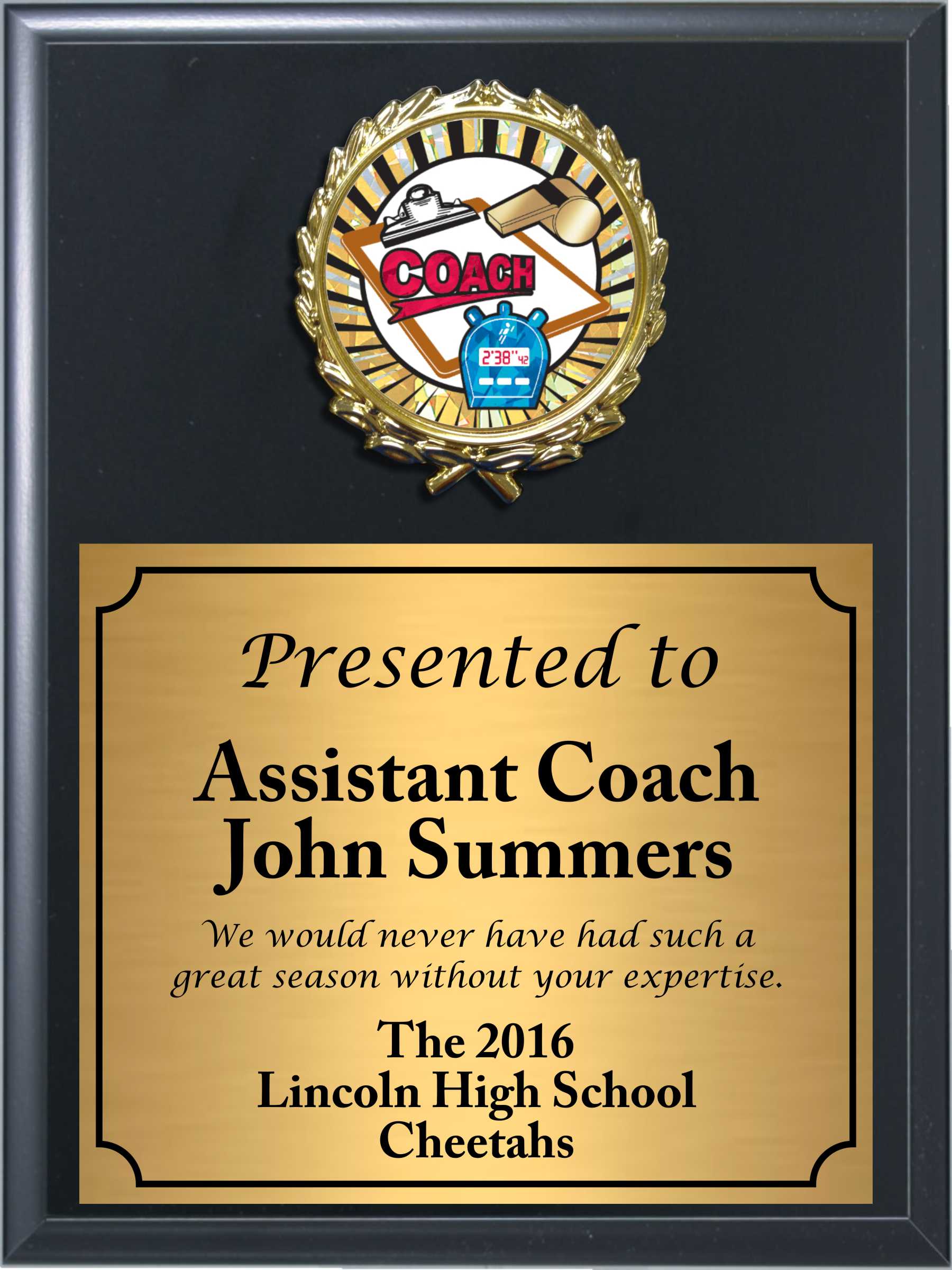 Economy Heat Transfer Coach Plaque with Sunburst Foil Coach Medallion