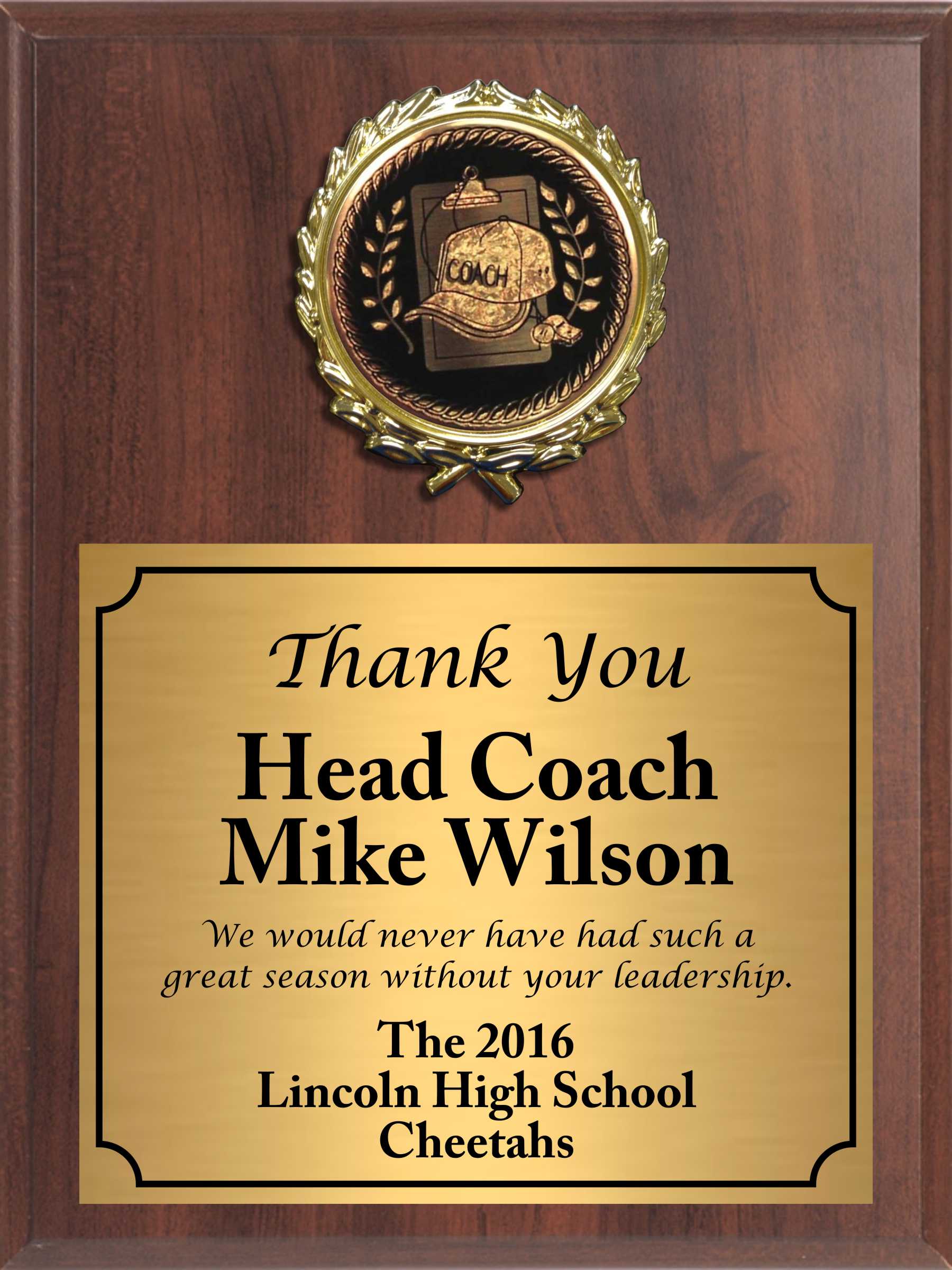 Economy Heat Transfer Coach Plaque with Black and Gold Coach Medallion