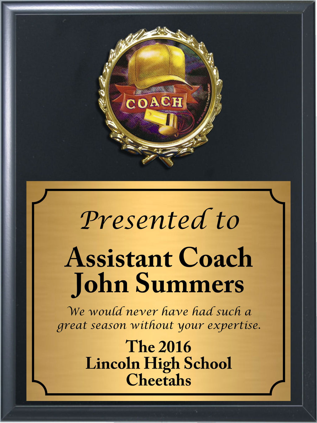Economy Heat Transfer Coach Plaque with Holographic Coach Medallion