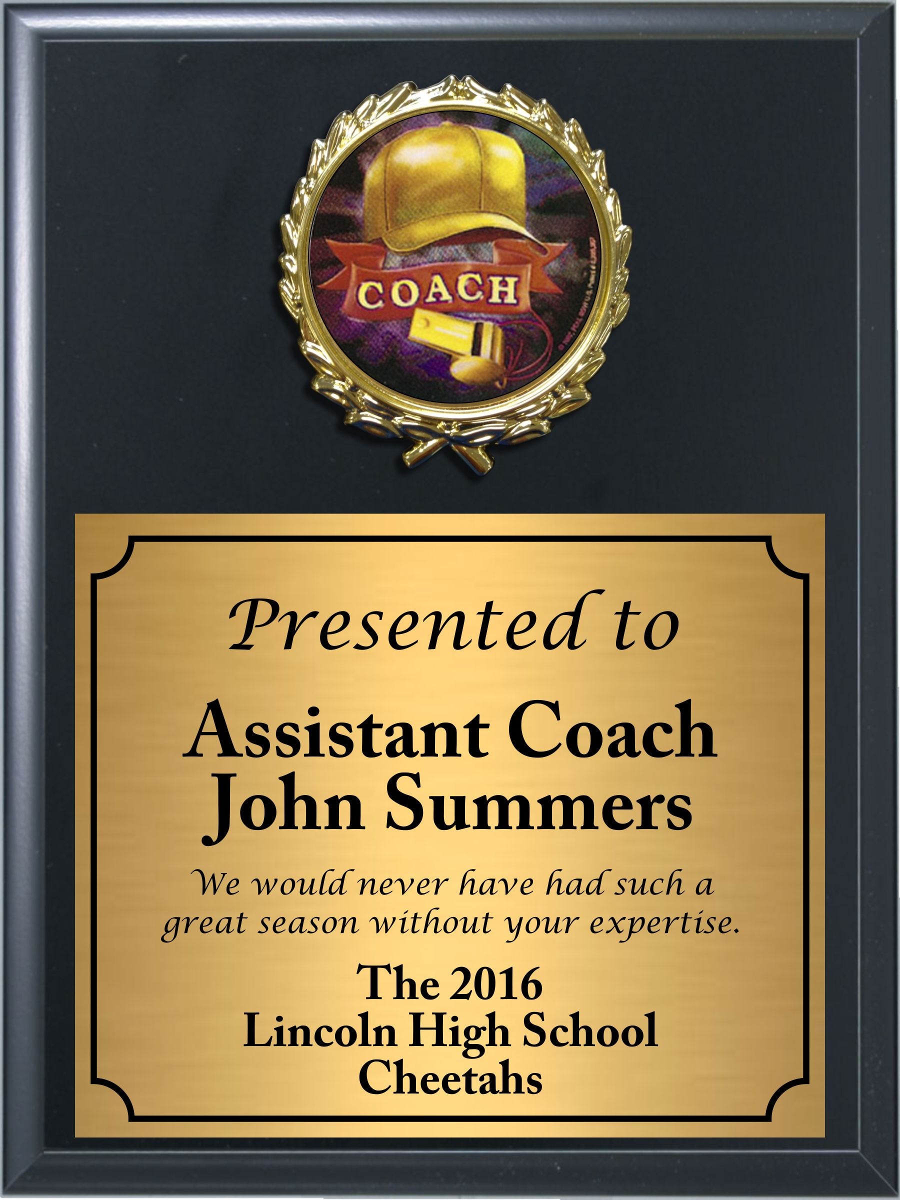 Economy Heat Transfer Coach Plaque with Holographic Coach Medallion