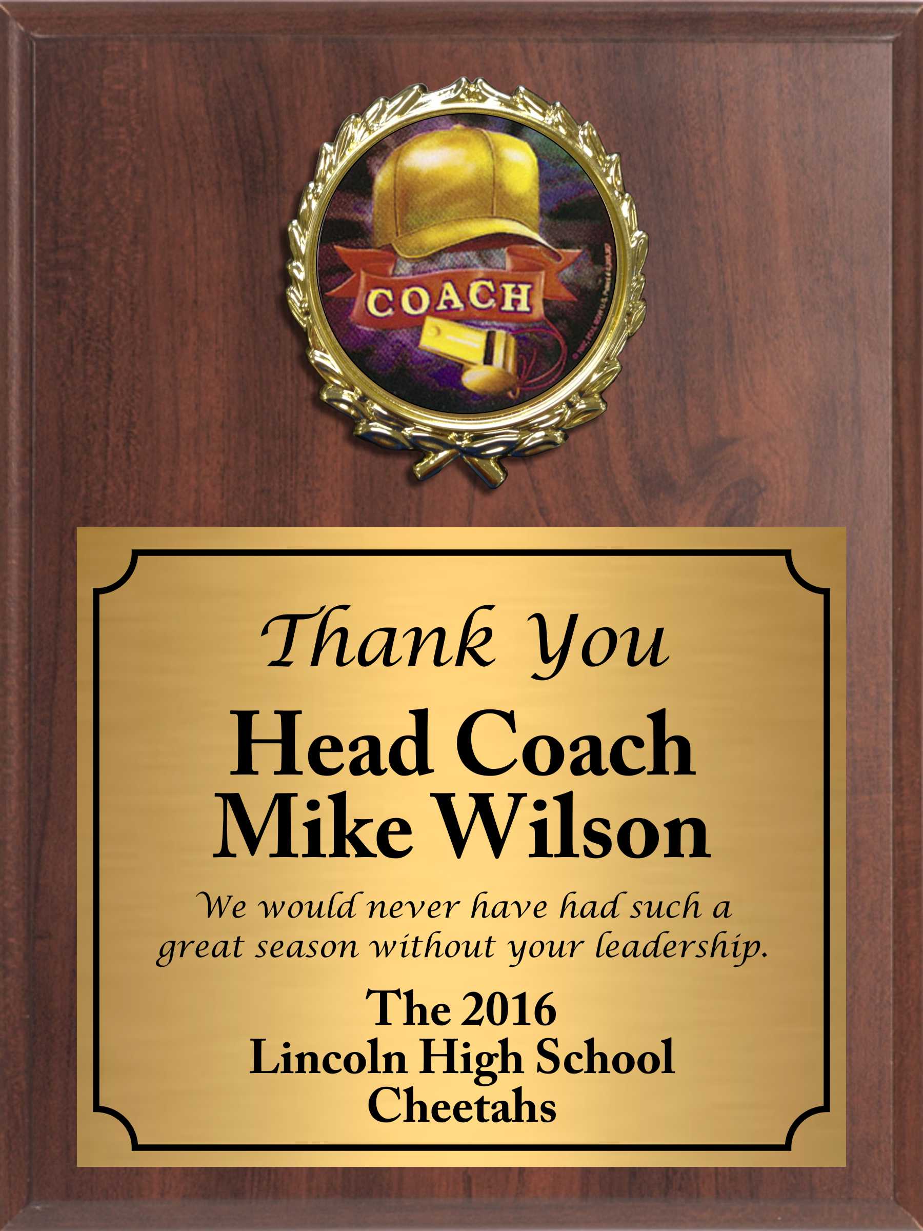Economy Heat Transfer Coach Plaque with Holographic Coach Medallion