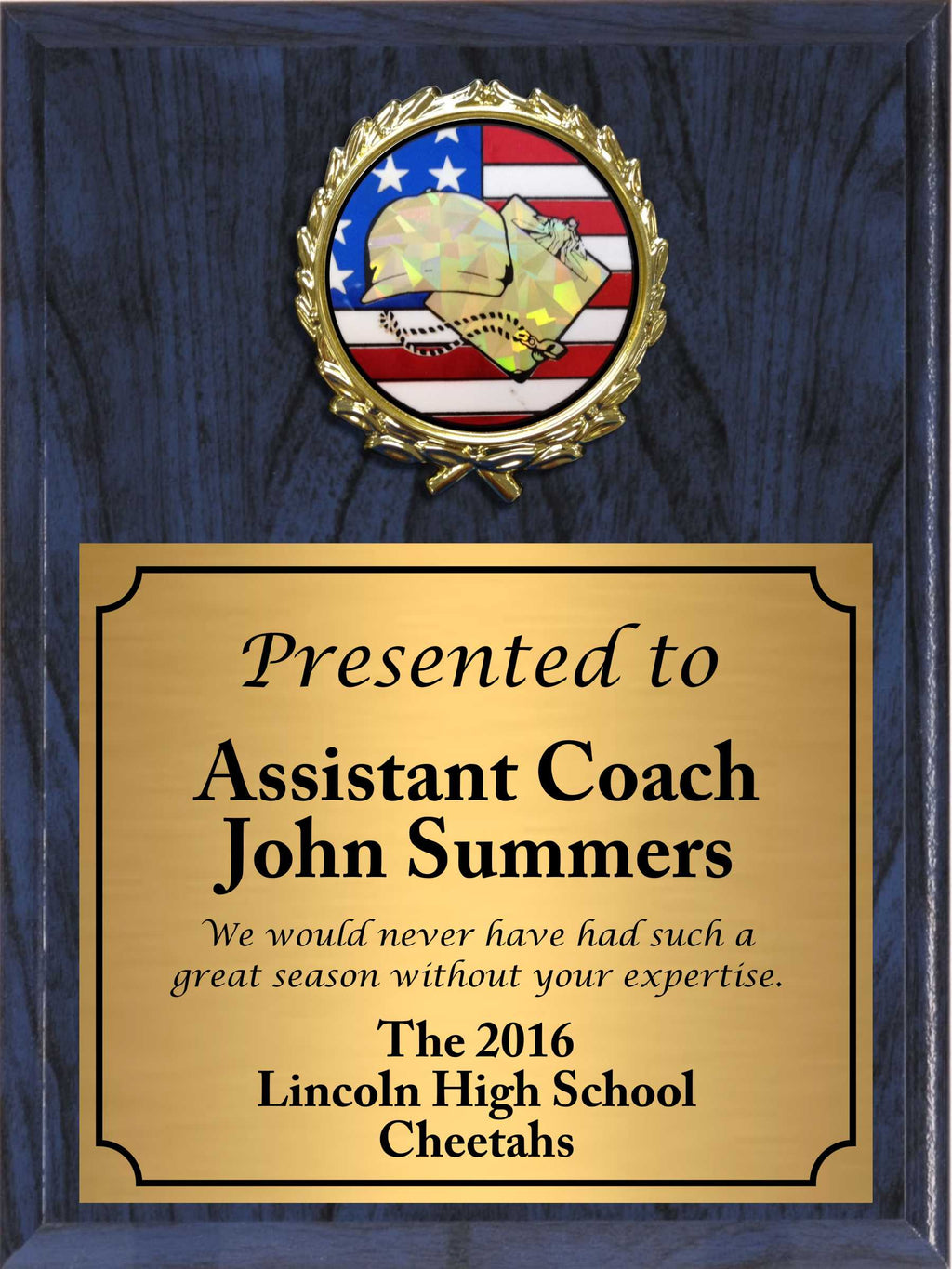 Economy Heat Transfer Coach Plaque with Flag Hologram Coach Medallion