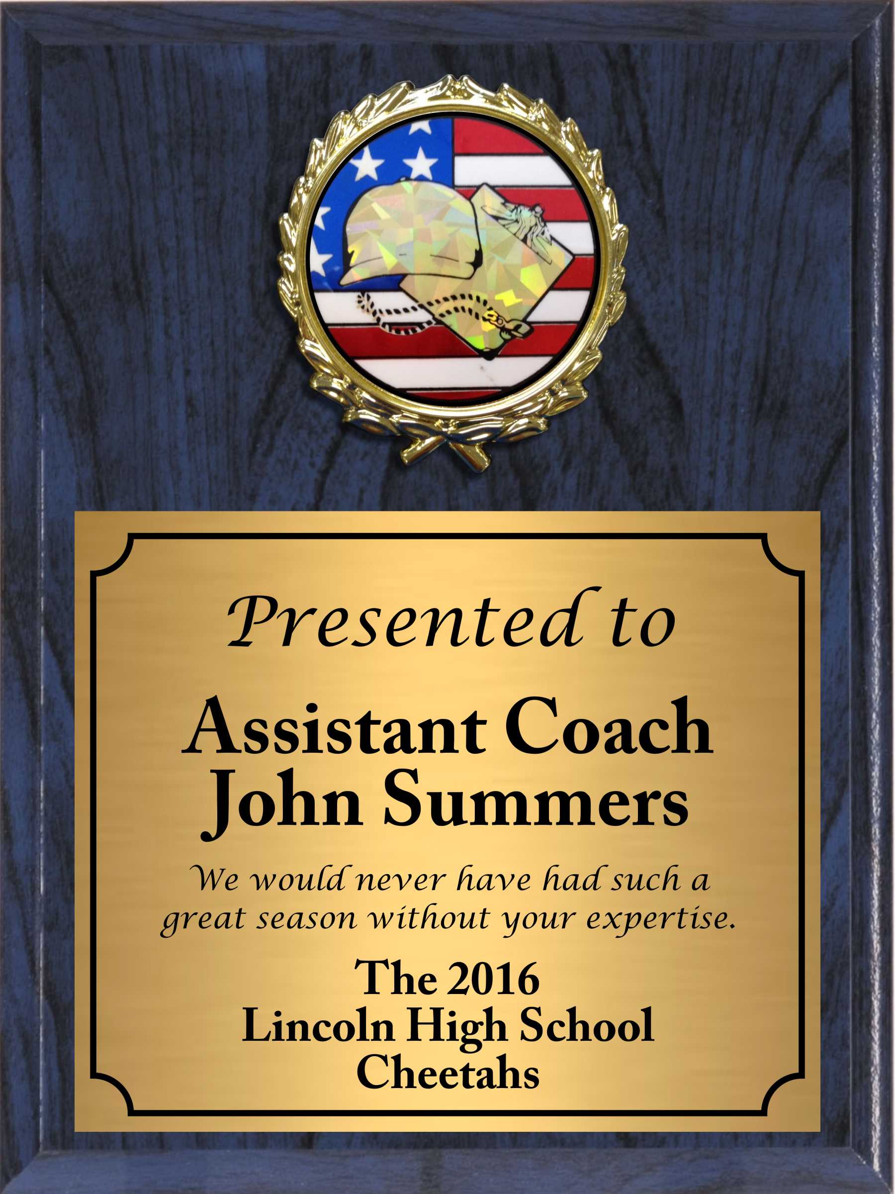 Economy Heat Transfer Coach Plaque with Flag Hologram Coach Medallion