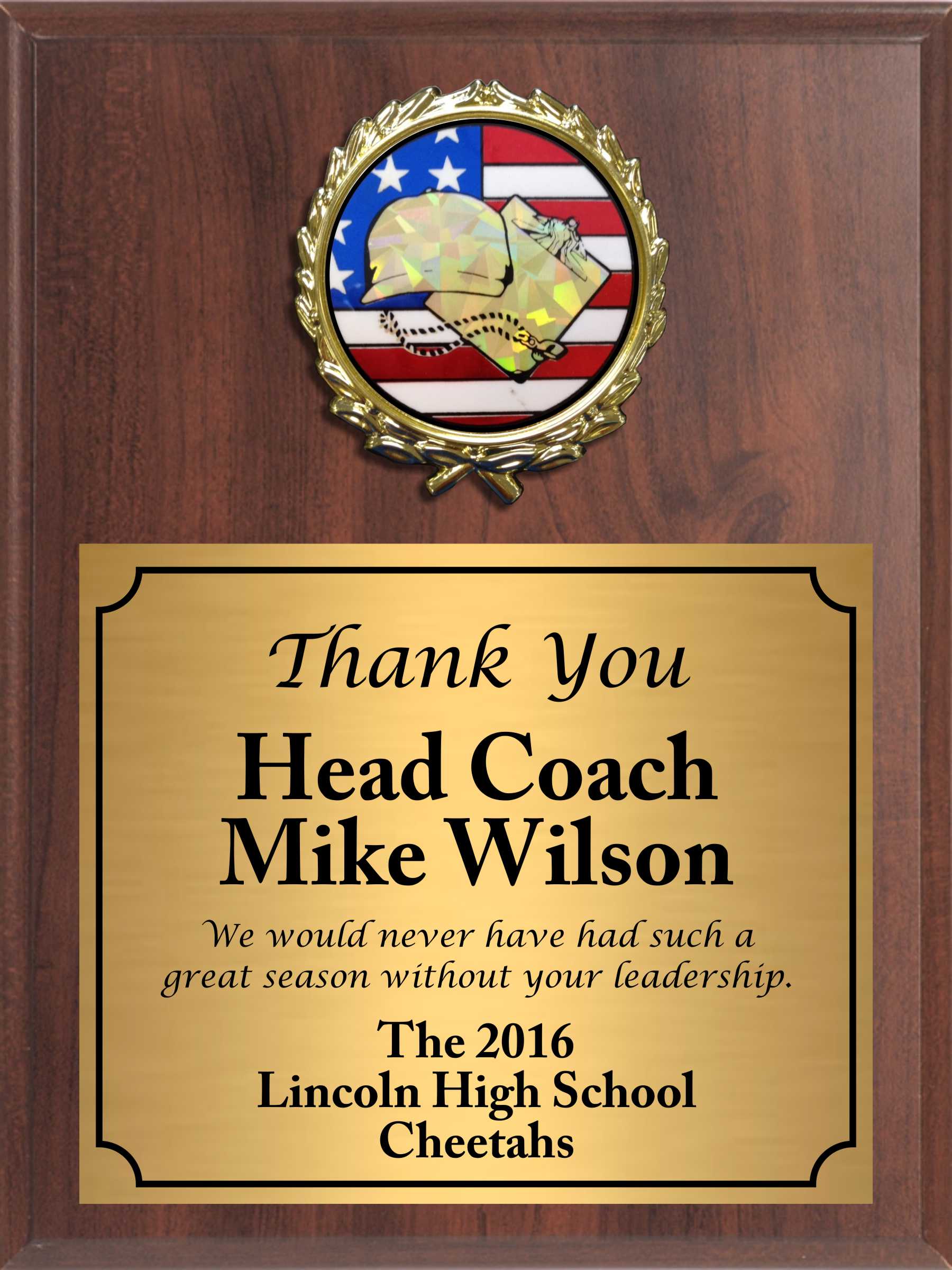 Economy Heat Transfer Coach Plaque with Flag Hologram Coach Medallion