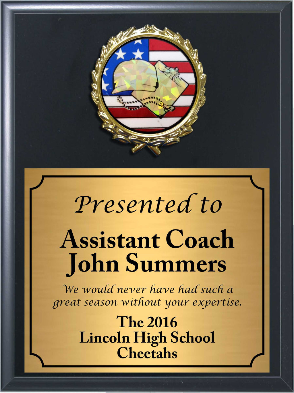Economy Heat Transfer Coach Plaque with Flag Hologram Coach Medallion