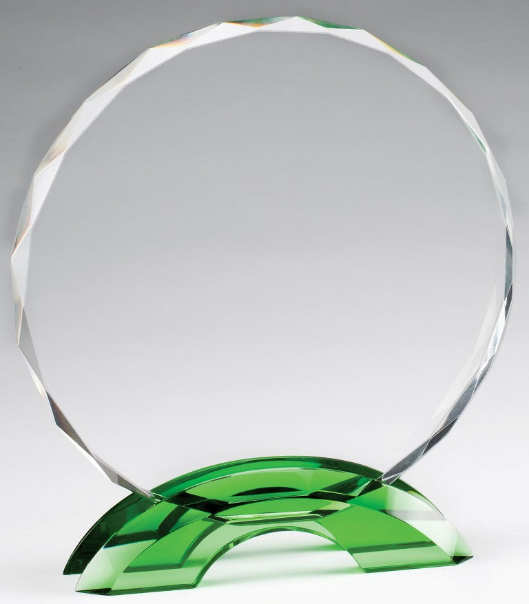 Emerald Green Double Arc Round Glass Award, Large